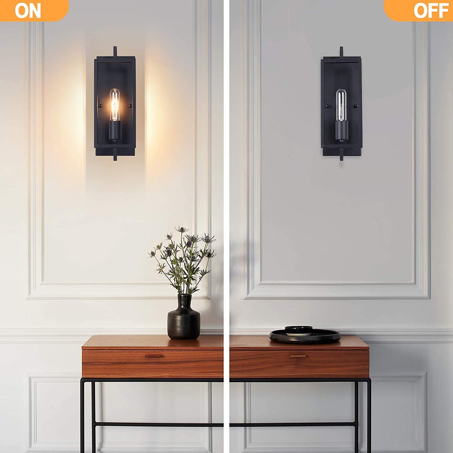 Industrial Wall Sconces Set of 2, Vintage Wall Light Fixture with E26 Base, Matte Black, Metal Rustic Wall Mount Lamp, Modern Indoor Wall Sconce Lighting Hardwired for Living Room Bedroom