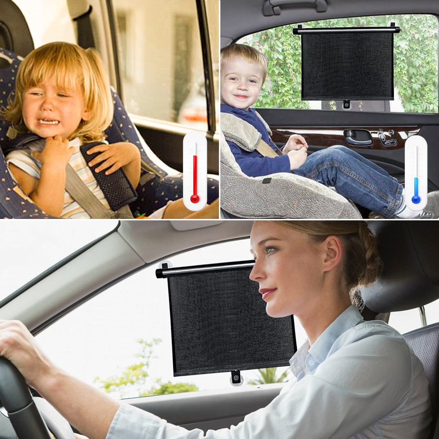 Car Window Shades,2 Pack Side Window Shade for Car,Breathable Foldable Retractable Mesh Car Sun Shade Protects Baby,Kids,Pets from Sun Glare and UV Rays(Black)