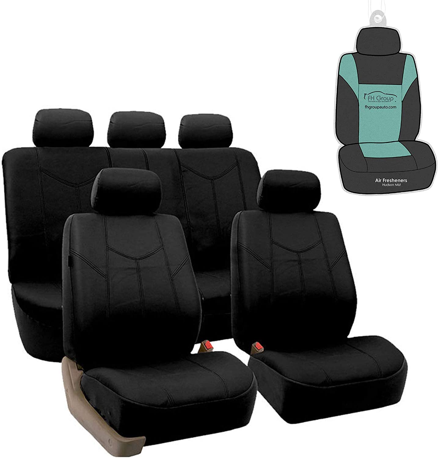 Car Seat Covers Rome PU Leather Full Set Car Seat Covers, Airbag Compatible and Split Bench w. Gift – Universal Fit for Cars Trucks & SUVs (Solid Black) PU009115