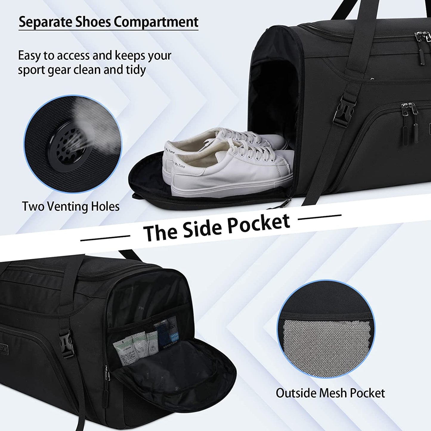 Gym Duffle Bag for Women Men 40L Waterproof Sports Bags Travel Duffel Bags with Shoe Compartment,Wet Pocket Large Weekender Overnight Bag with Toiletry Bag,Black