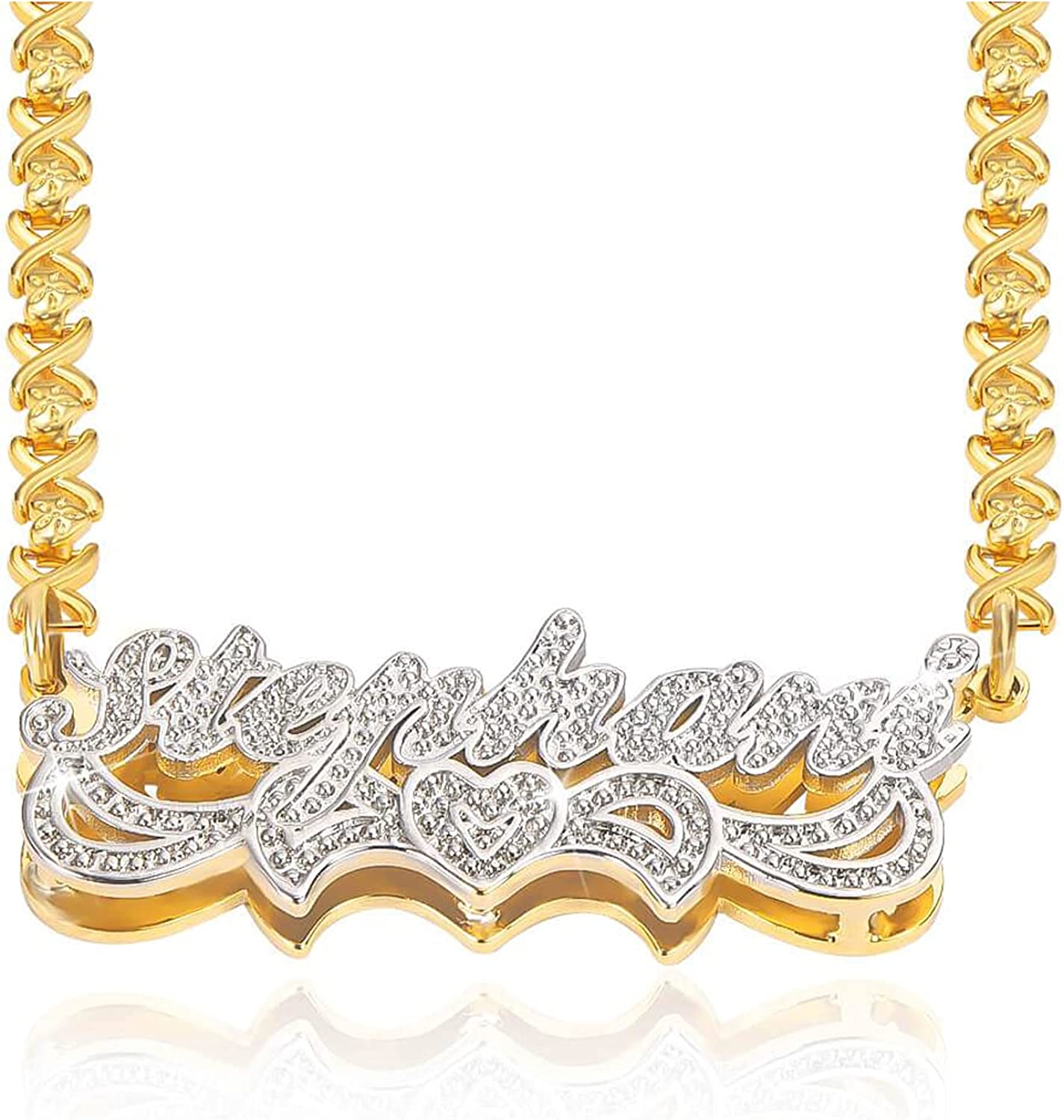 Gemiac Name Necklace Personalized 18K Gold Plated Double Name Necklace Custom Nameplate Necklace Personalized Birthday Gifts for Women Men Girls