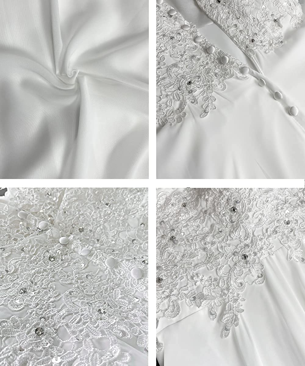 Women's Wedding Dress Lace Double V-Neck Sleeveless Evening Dress