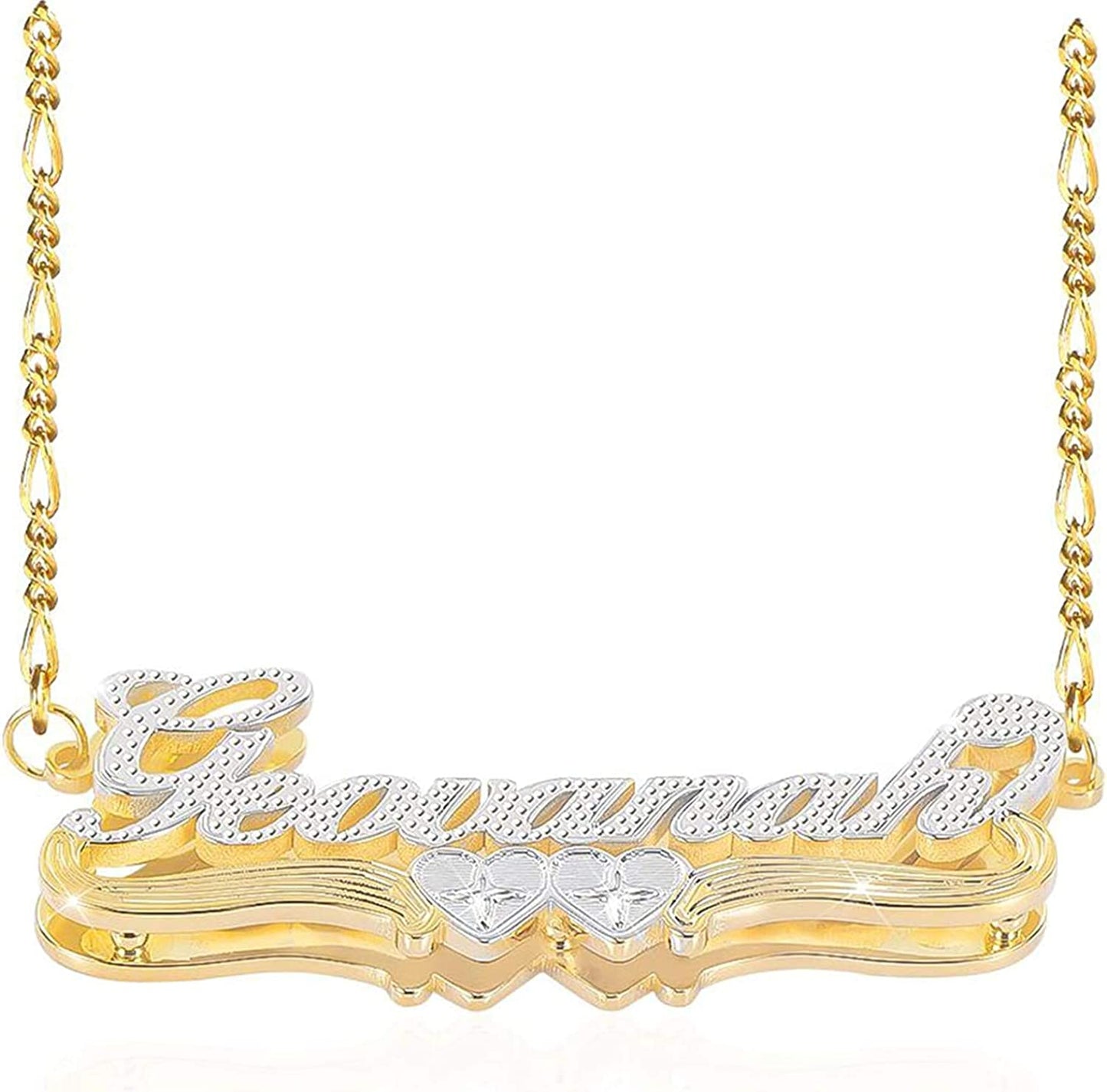 Gemiac Name Necklace Personalized 18K Gold Plated Double Name Necklace Custom Nameplate Necklace Personalized Birthday Gifts for Women Men Girls