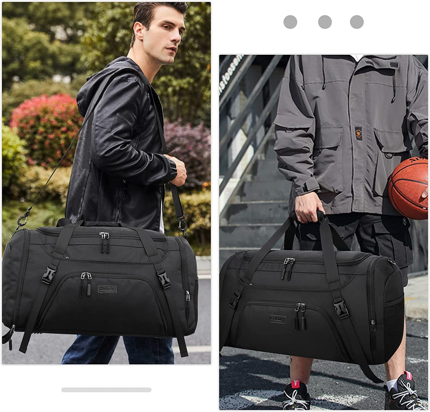 Gym Duffle Bag for Women Men 40L Waterproof Sports Bags Travel Duffel Bags with Shoe Compartment,Wet Pocket Large Weekender Overnight Bag with Toiletry Bag,Black