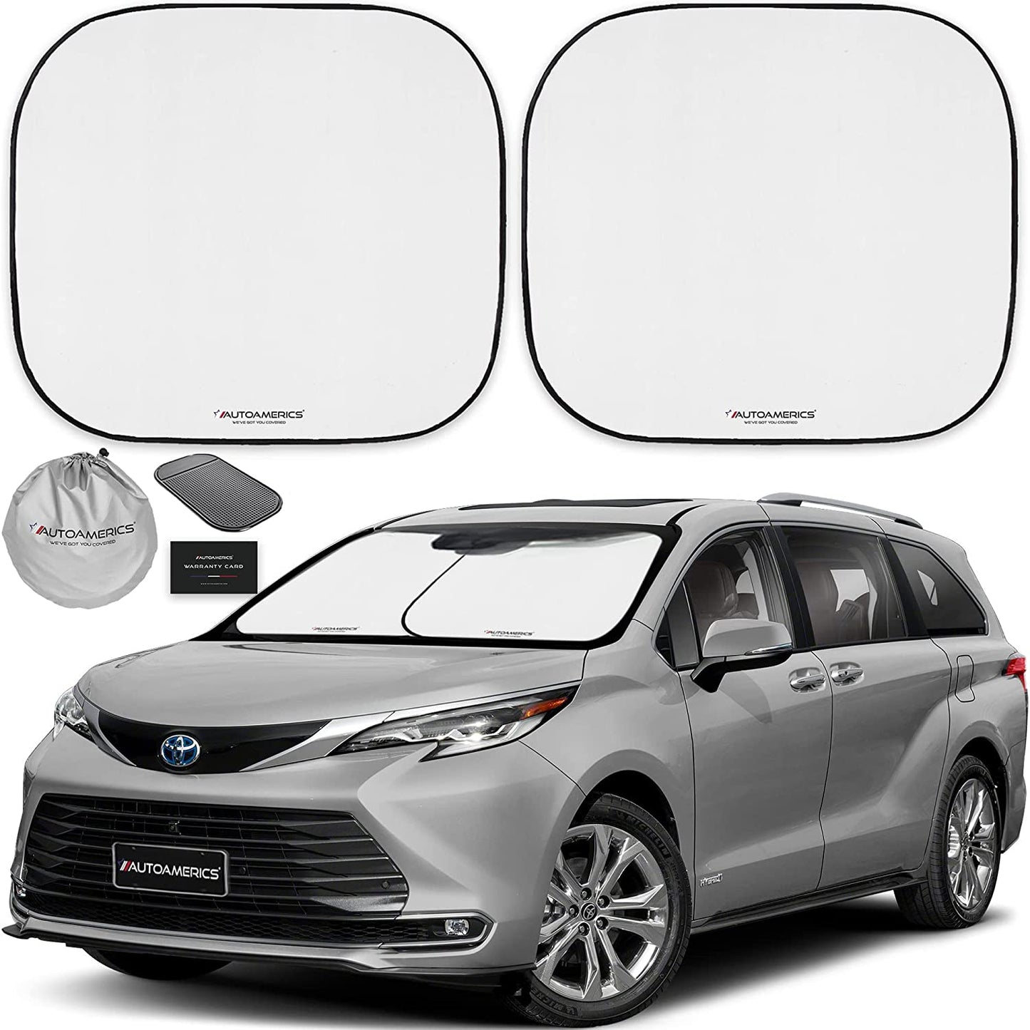Windshield Sun Shade 2-Piece Foldable Car Front Window Sunshade for Most Sedans SUV Truck - Auto Sun Blocker Visor Protector Blocks Max UV Rays and Keeps Your Vehicle Cool (Universal Fit)