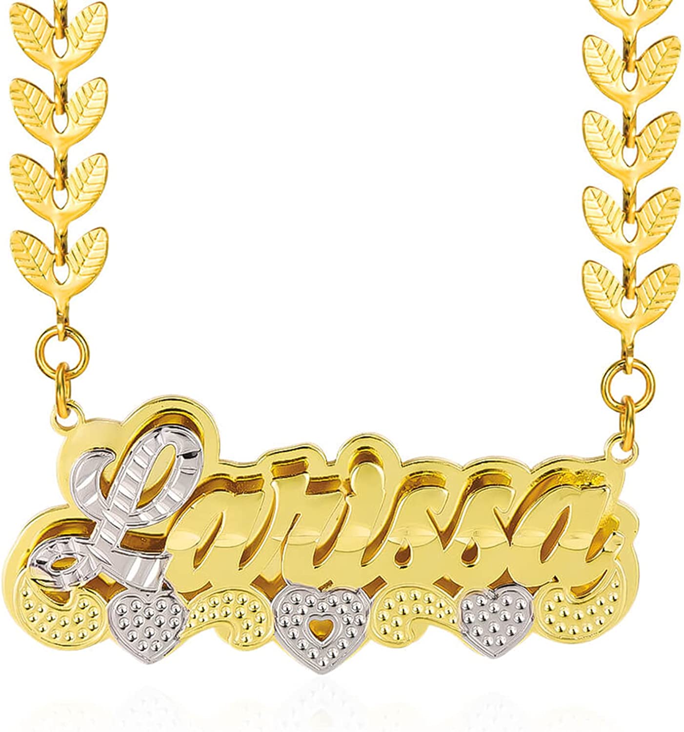 Gemiac Name Necklace Personalized 18K Gold Plated Double Name Necklace Custom Nameplate Necklace Personalized Birthday Gifts for Women Men Girls