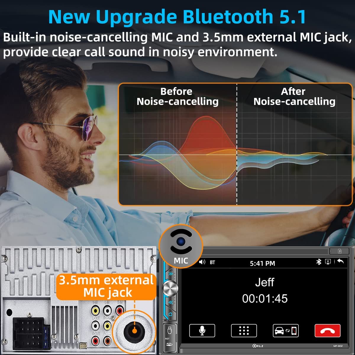 Double Din Car Stereo, 7 Inch Full HD Capacitive Touchscreen Car Radio Receiver with Mirror Link, Bluetooth 5.1, Backup Camera, Steering Wheel Control, Subw, FM/AM Car Radio, USB /TF/AUX