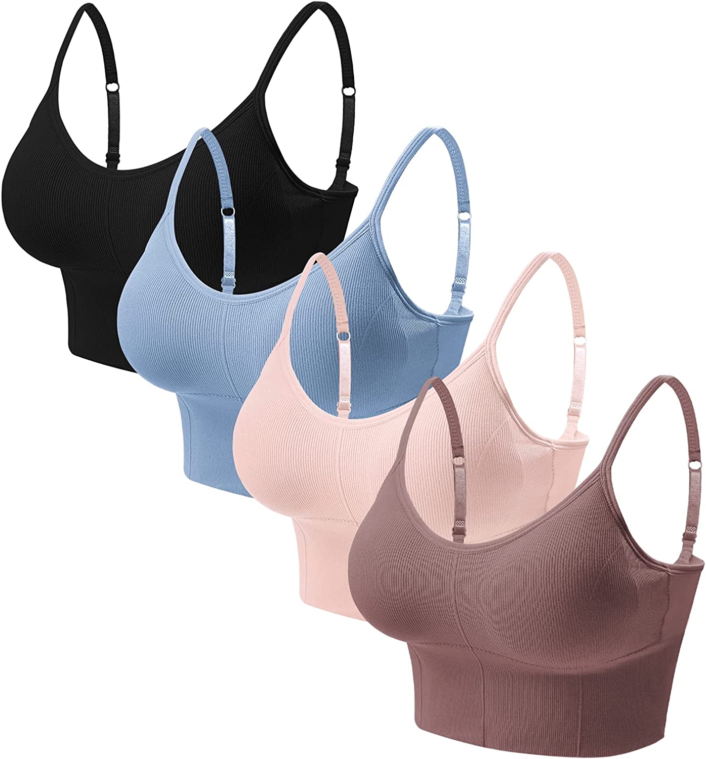 Eleplus 4 Pieces Comfy Sleep Bra for Women Cami Lounge Bra Wirefree Padded Bralettes Longline Pack of 4