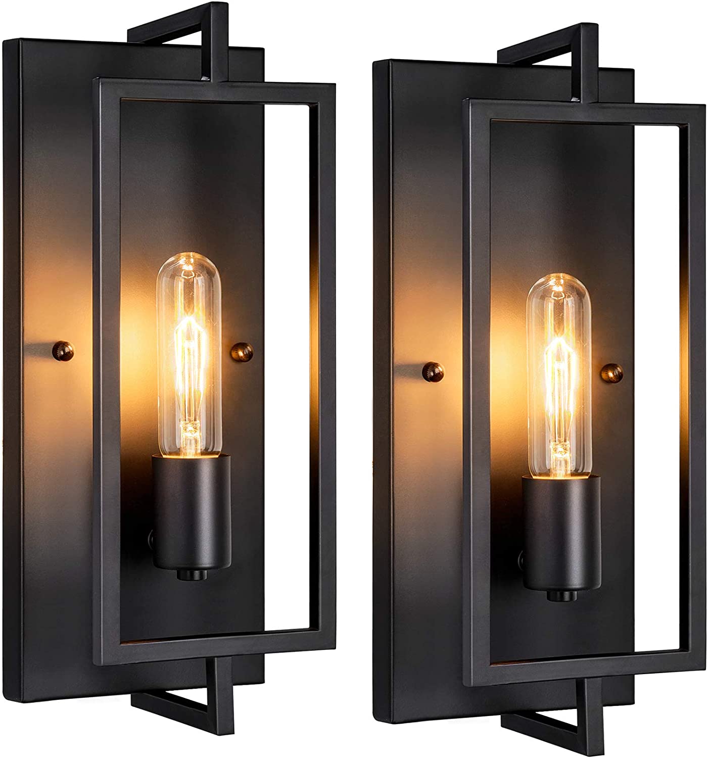Industrial Wall Sconces Set of 2, Vintage Wall Light Fixture with E26 Base, Matte Black, Metal Rustic Wall Mount Lamp, Modern Indoor Wall Sconce Lighting Hardwired for Living Room Bedroom