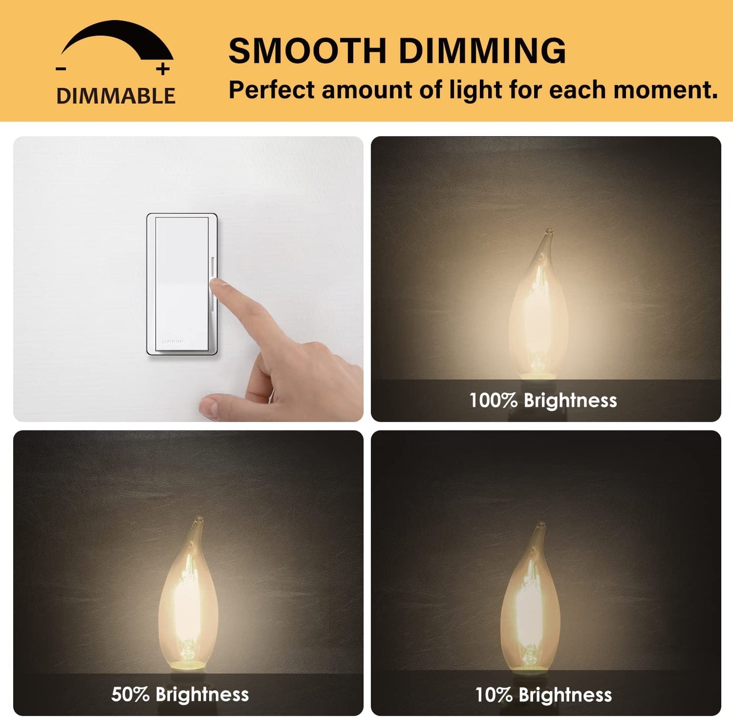 E12 LED Bulb Candelabra Base 60 watt LED Chandelier Light Bulbs Dimmable, Flame Tip Candelabra LED Bulbs, 4.5W, 500LM 2700K Warm White, CA10 Candle Light Bulbs, 12 Packs
