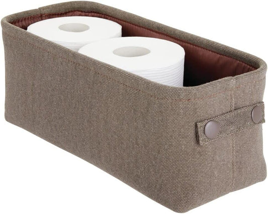 mDesign Soft Cotton Fabric Bathroom Storage Bin with Attached Handles - Organizer for Towels, Toilet Paper Rolls - for Back of Toilet, Cabinets, and Vanities - Espresso Brown