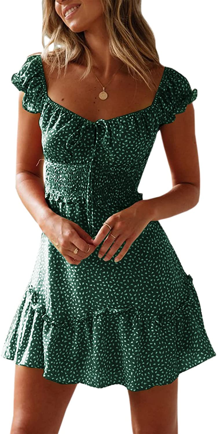Women's Summer Ruffle Sleeve Sweetheart Neckline Printing Dress Mini Dress