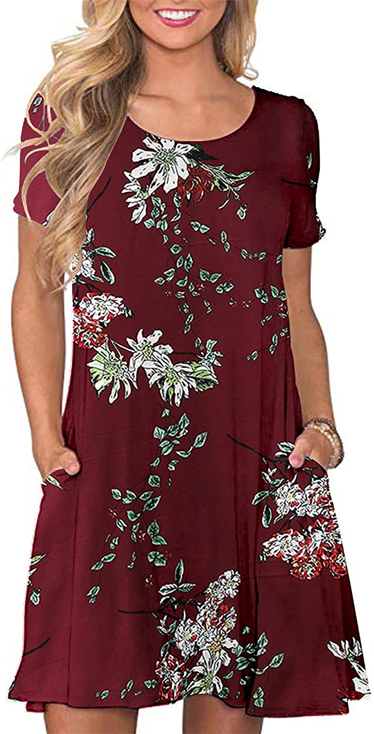 Women's Summer T Shirt Dresses Casual Beach Short Sleeve Swing Pockets Dresses