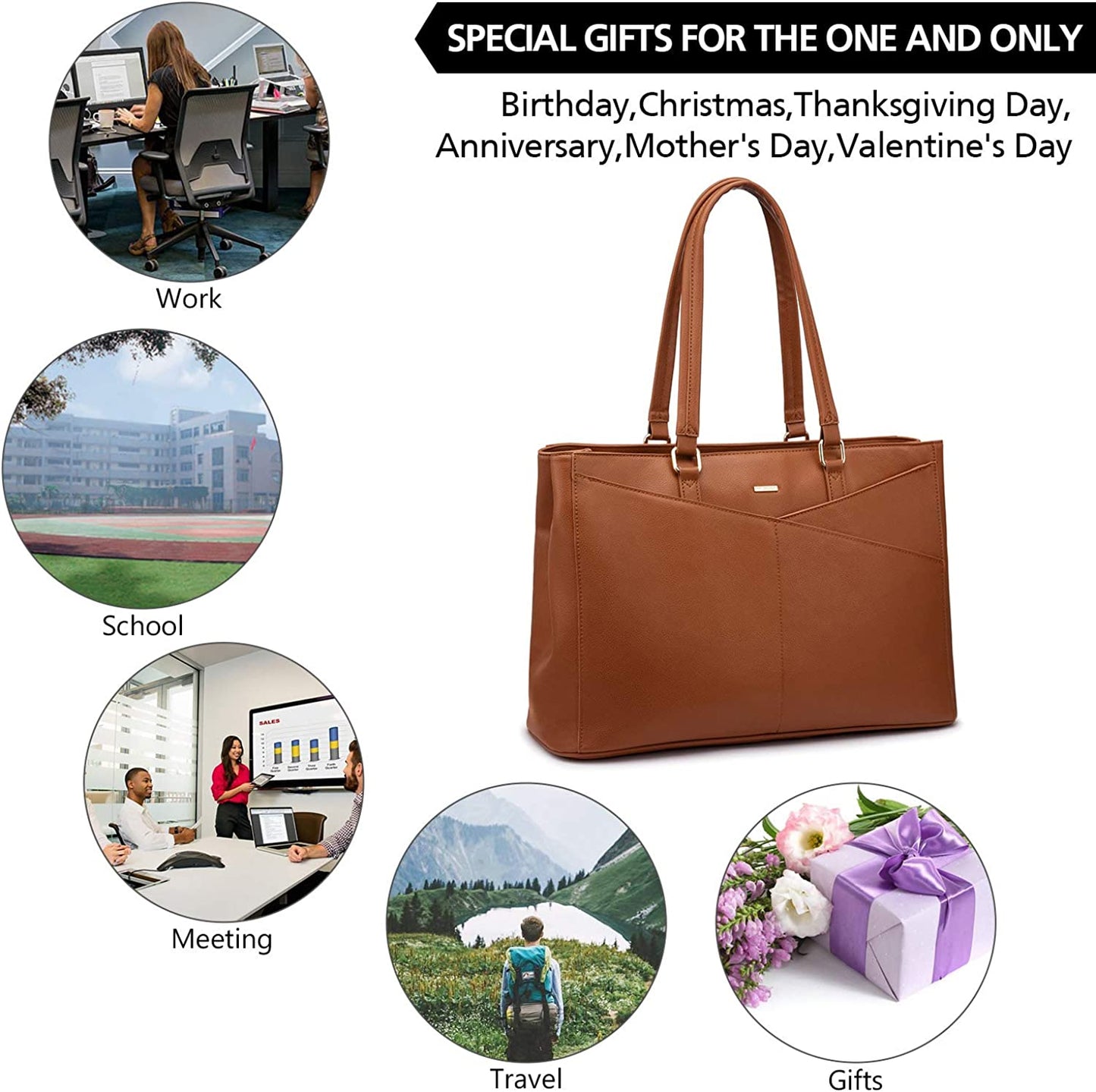 Laptop Tote Bag for Women 15.6 Inch Waterproof Leather Computer Bags Women Business Office Work Bag Briefcase