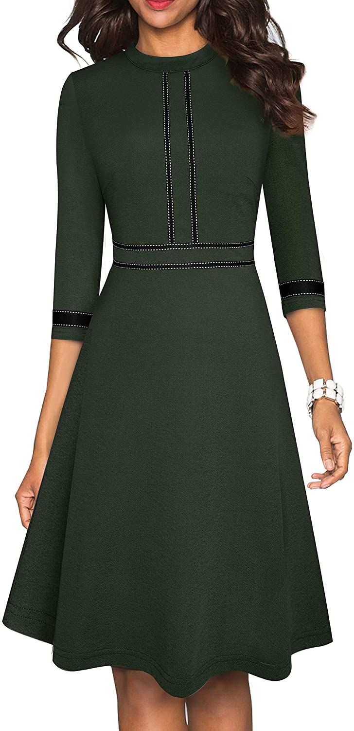 Women's Chic Crew Neck 3/4 Sleeve Party Homecoming Aline Dress A135