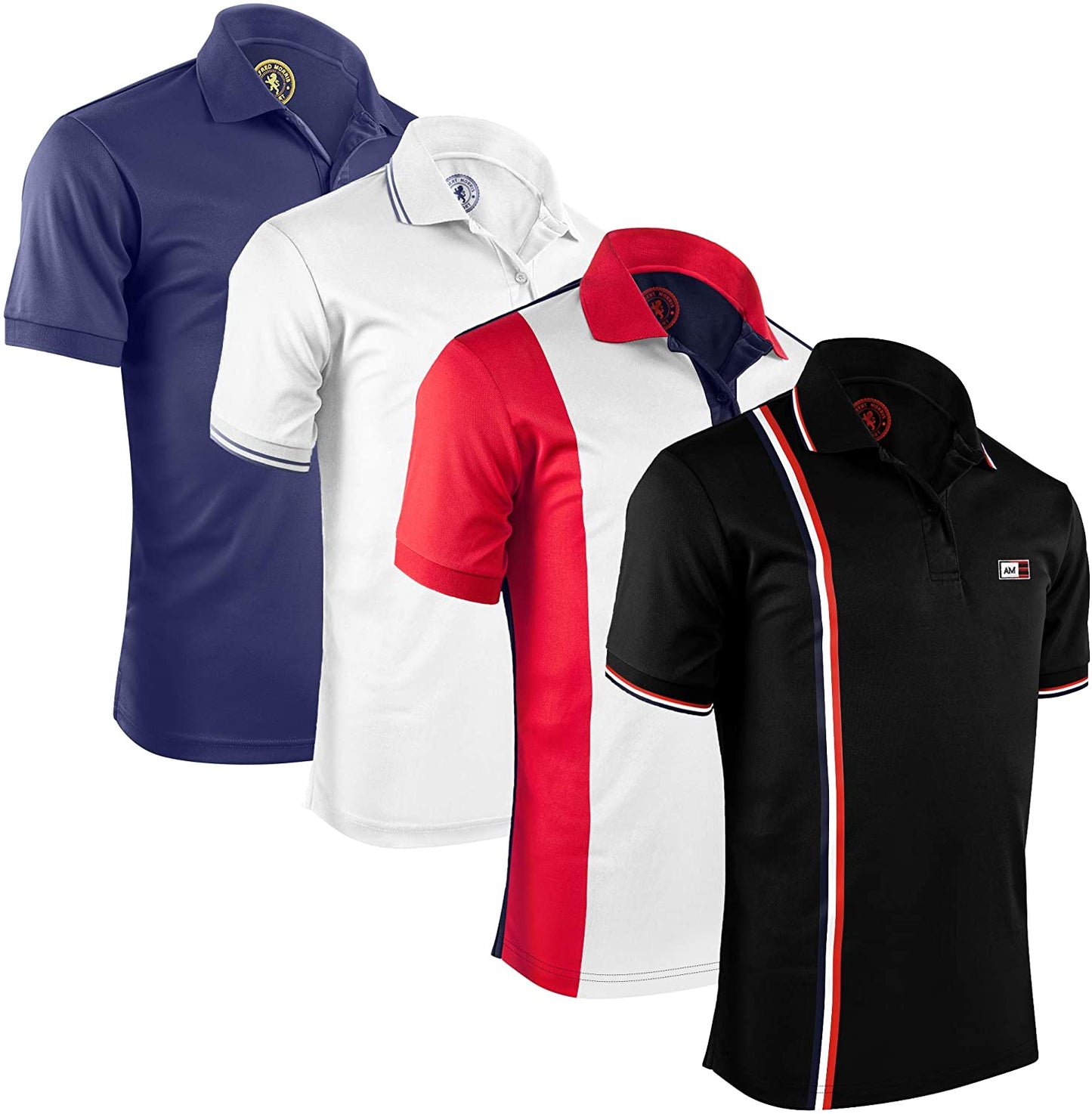 Mens Striped Short Sleeve Polo Shirts 4 Pack