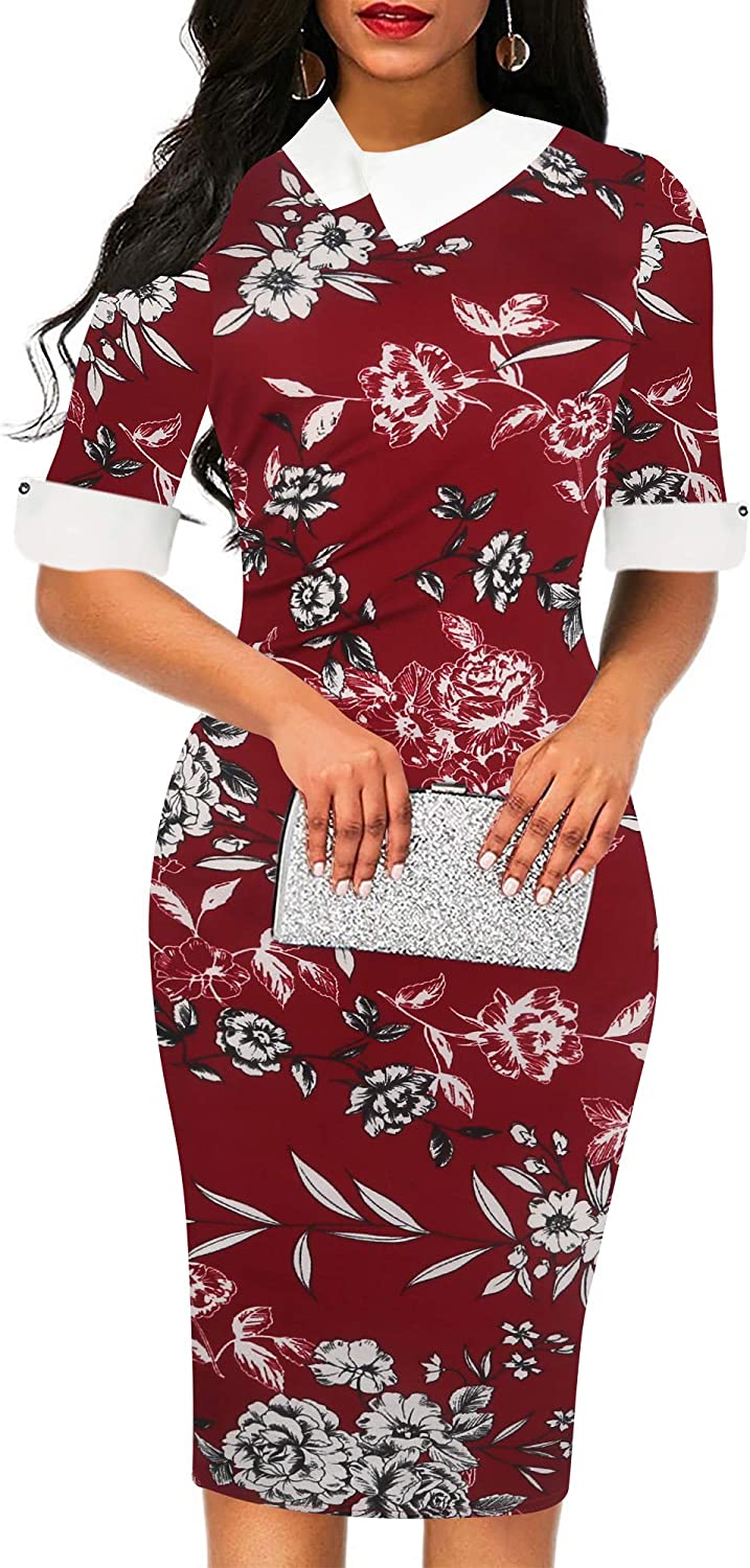 Women's Retro Bodycon Knee-Length Formal Office Dresses Work Pencil Dress OX276