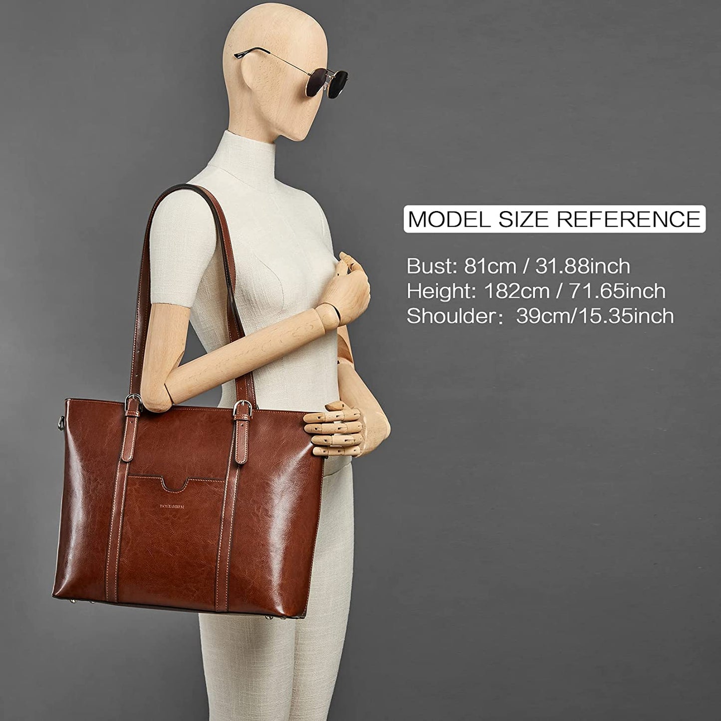 Women Leather Laptop Tote Office Shoulder Handbag Vintage Briefcase 15.6 inch Computer Work Purse