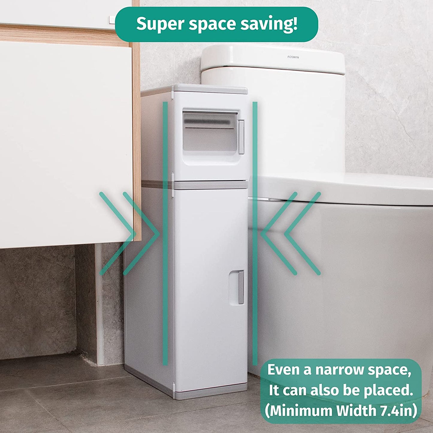 Toilet Paper Storage, Bathroom Storage Cabinet, Waterproof and Durabl (11.18” x 6.53” x 24.88”)