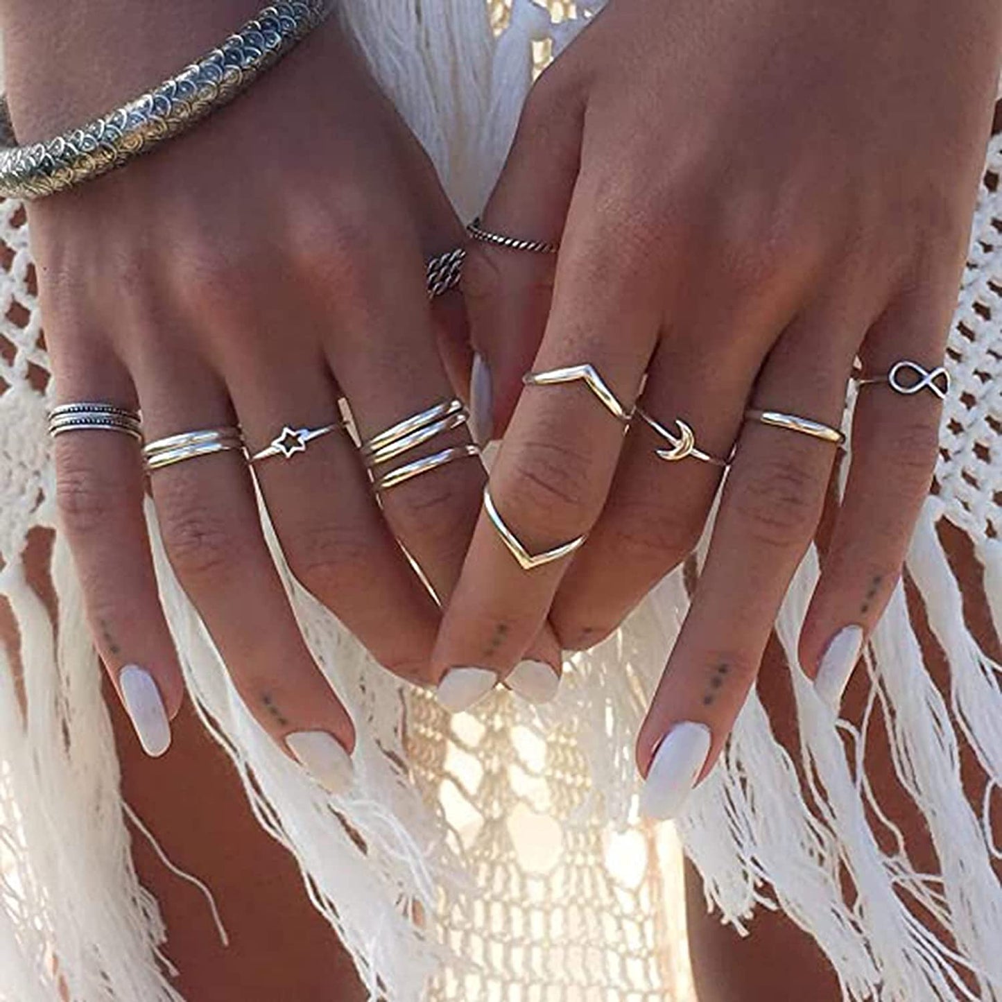 Women 12pcs Rings Silver Rings for Teen Girls Women Ring Set Rings Size 5 6 7 8