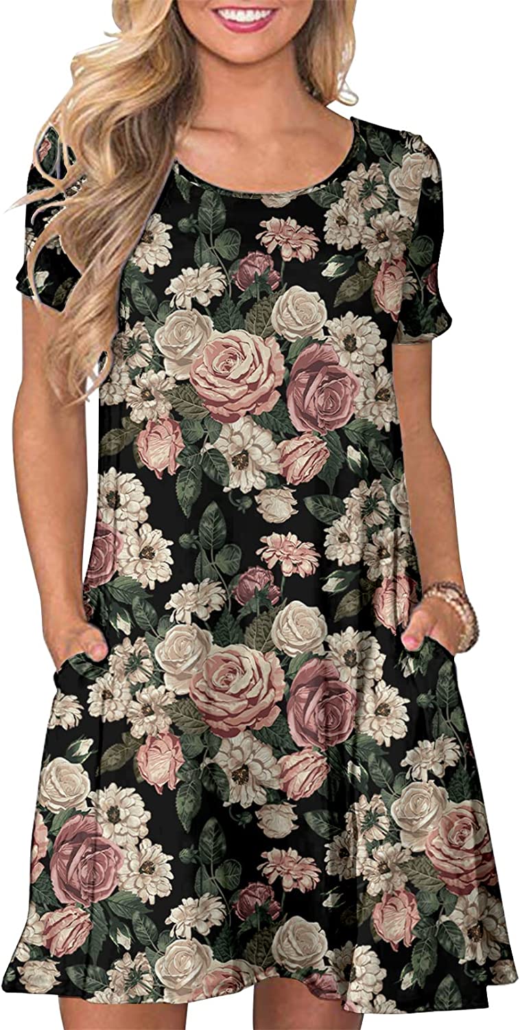 Women's Summer T Shirt Dresses Casual Beach Short Sleeve Swing Pockets Dresses