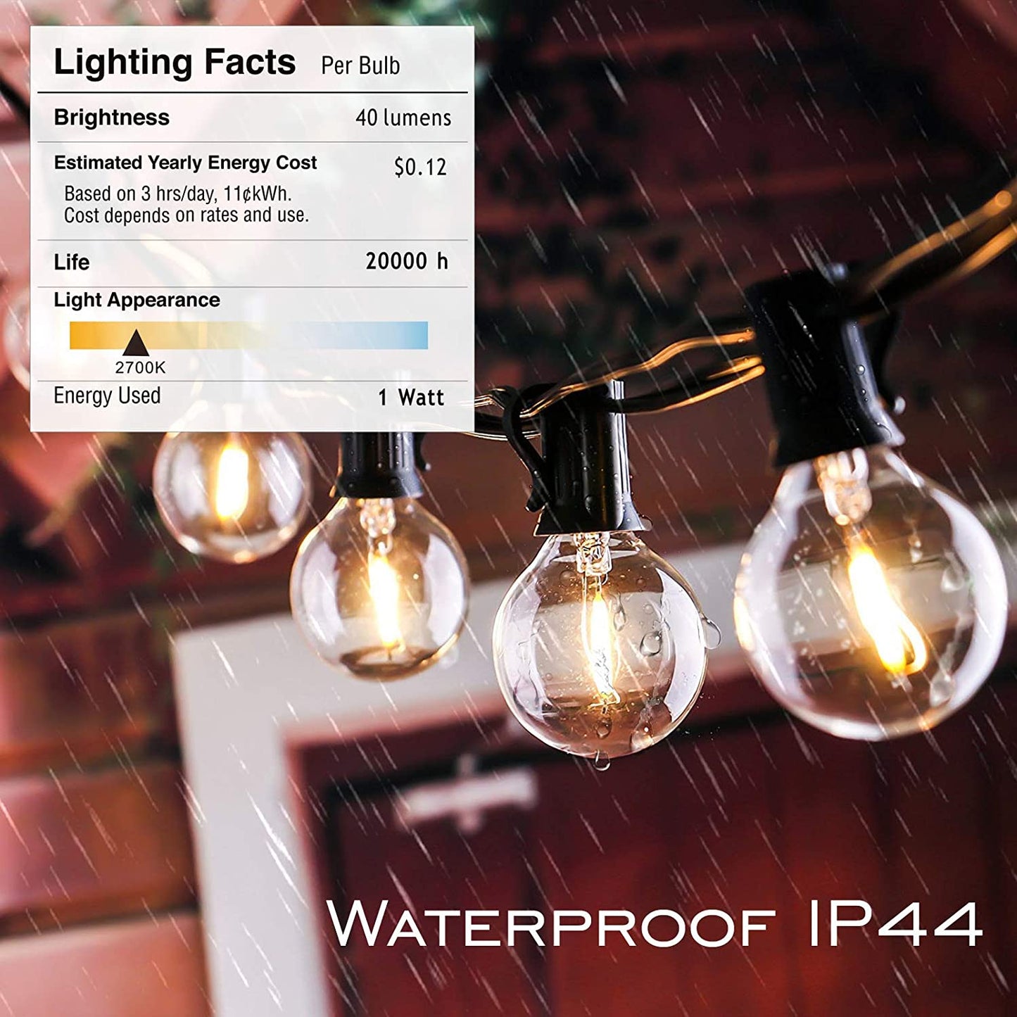 Outdoor String Lights 29ft G40 Patio Lights String with 16 Shatterproof Globe LED Bulb,Waterproof Connectable Hanging Lights for Porch Balcony Bistro,2700K Warm Glow Cafe Lights with E12 Socket