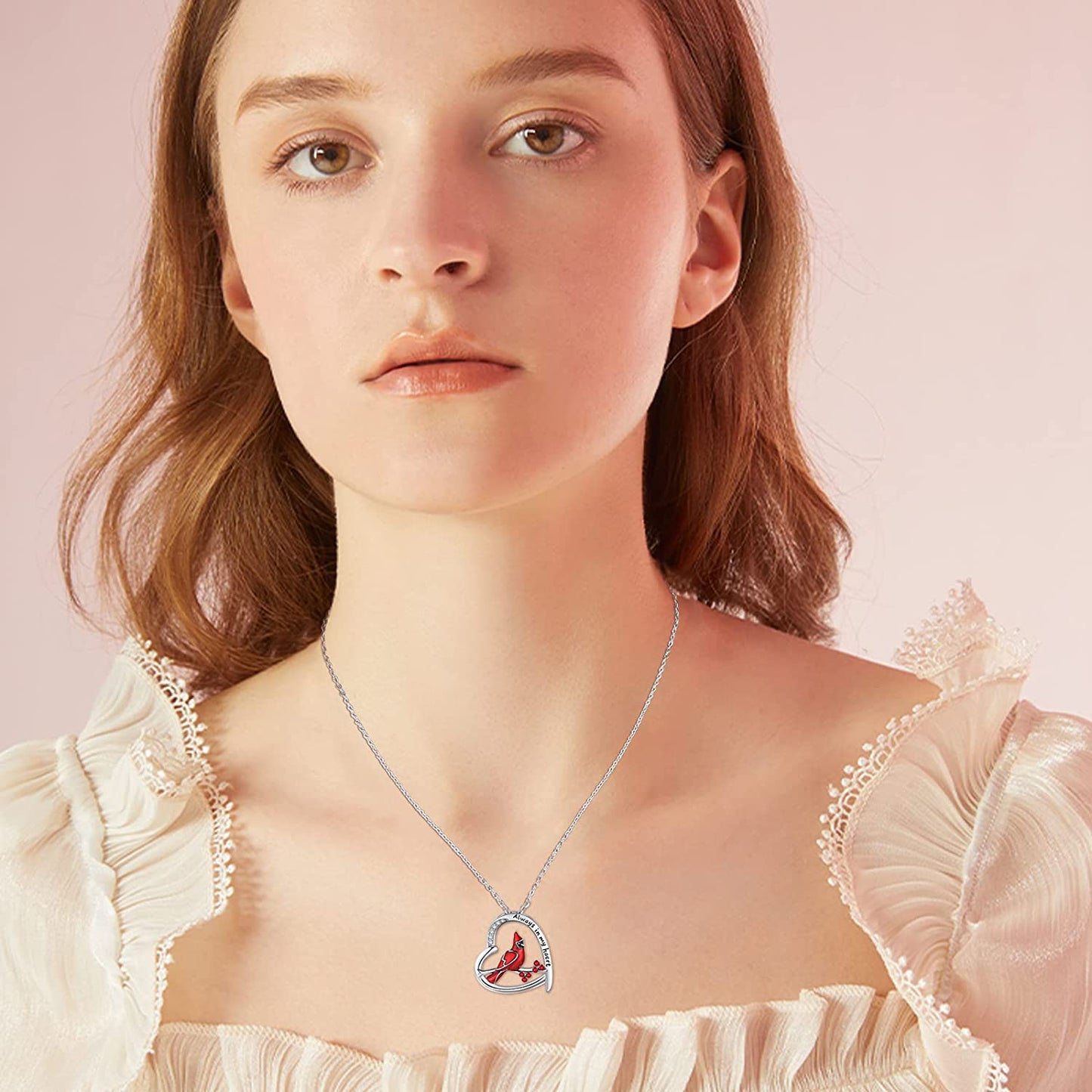 Cardinal Gifts 925 Sterling Silver Heart Cardinal Red Bird Necklace Memorial Gift Cardinal Jewelry for Women Girl