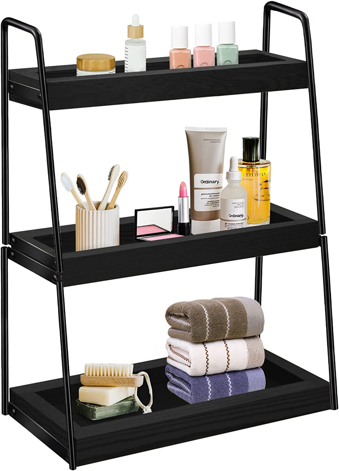 3 Tier Bathroom Counter Organizer Wood Bathroom Tray Bathroom Organizer Countertop Storage Shelf Standing Rack Cosmetic Holder Vanity Organizer for Bathroom Counter Kitchen