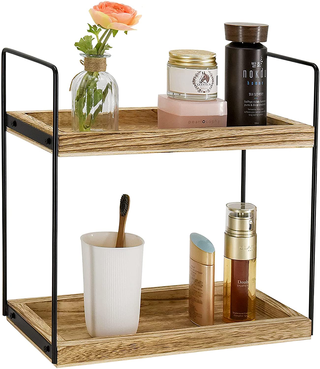 2 Tier Bathroom Countertop Organizer, Counter Standing Rack Cosmetic Holder, Countertop Storage Shelf Cosmetic Organizer Holder, Detachable Kitchen Spice Rack Wire Basket Storage Counter Shelf…