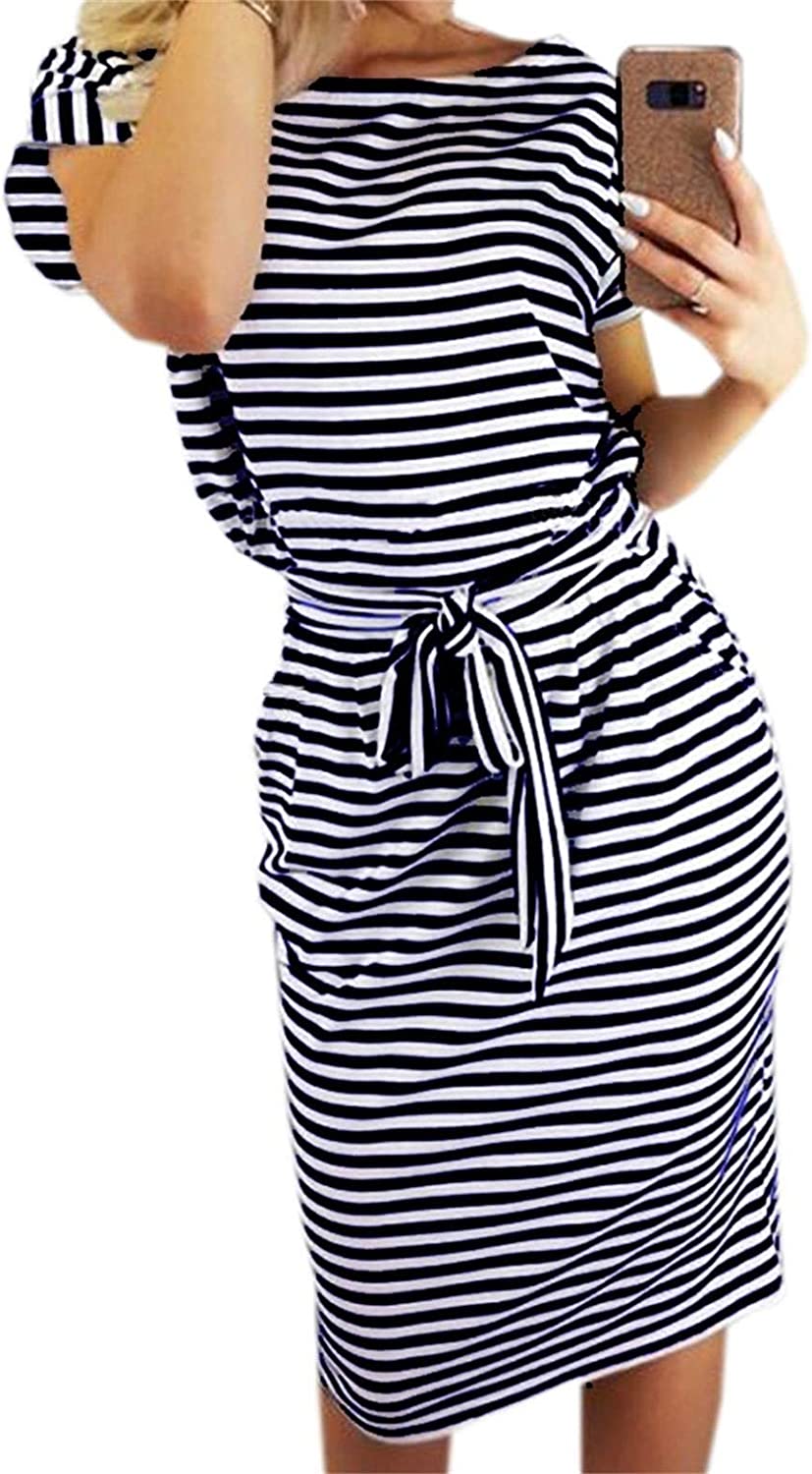 Women's Elegant Short Sleeve Wear to Work Casual Pencil Dress with Belt …