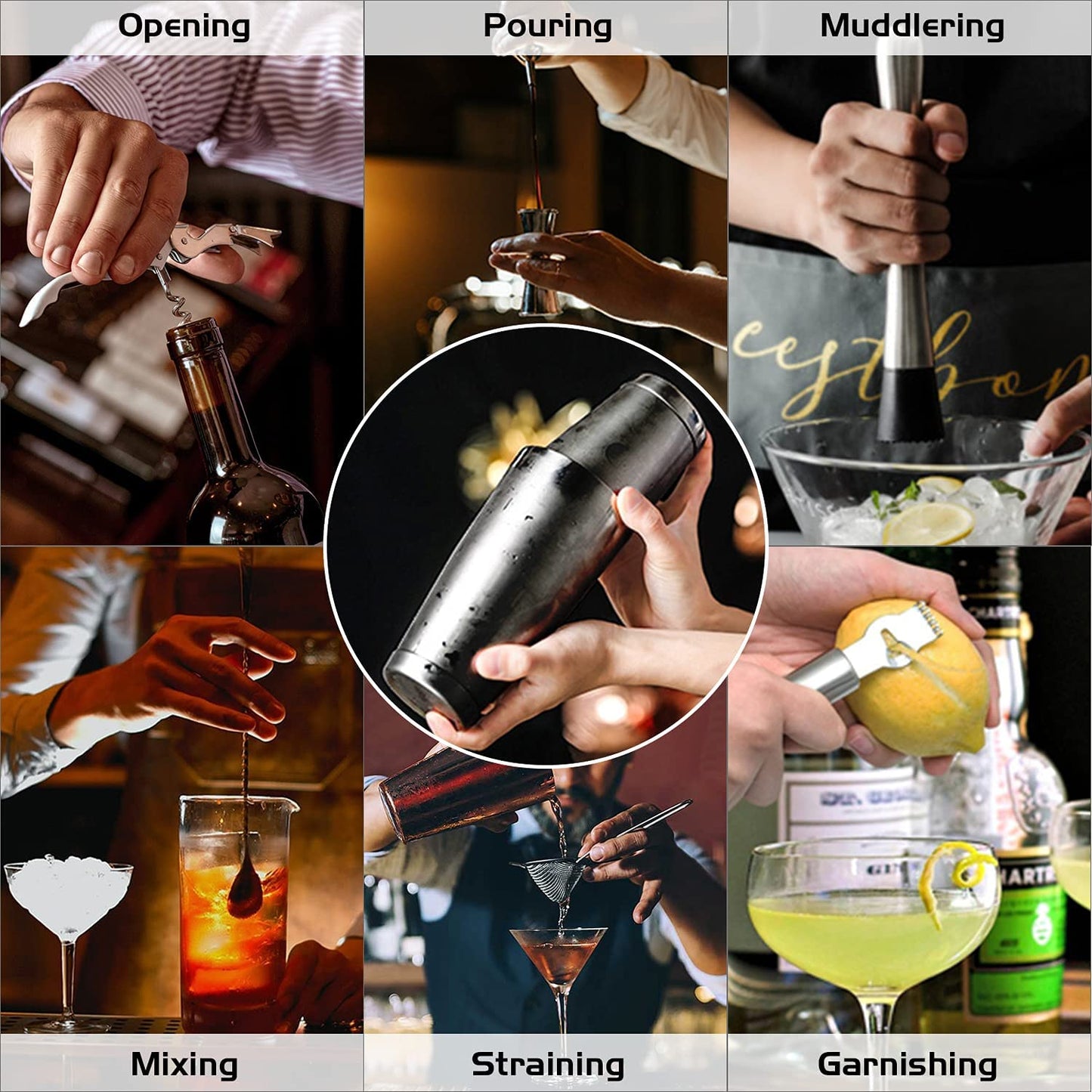 Bartender Kit, VOIMO Premium Cocktail Shaker Boston Shaker Set with Rotating Acrylic Stand & Cocktail Recipes, Bar Tools Set for Home or Professional Bartending, Perfect Cocktail Set for Drink Mixing