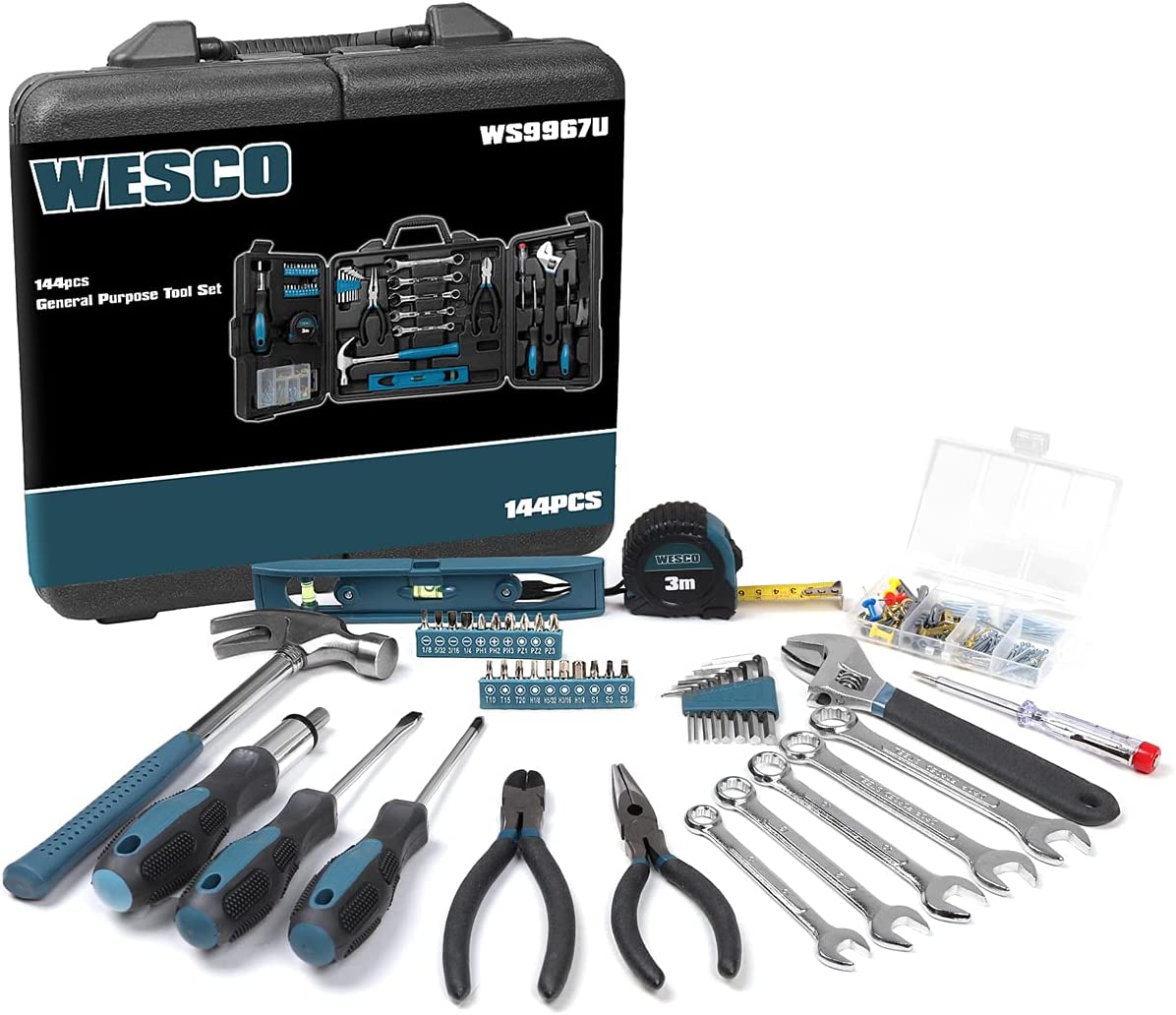 Tool Kit, Household Hand Tool Set, WESCO 144 Pieces Home/Car Tool Kit with Portable Storage Case/Box,Electrician Hand Tools Kit for Home/Men/Women