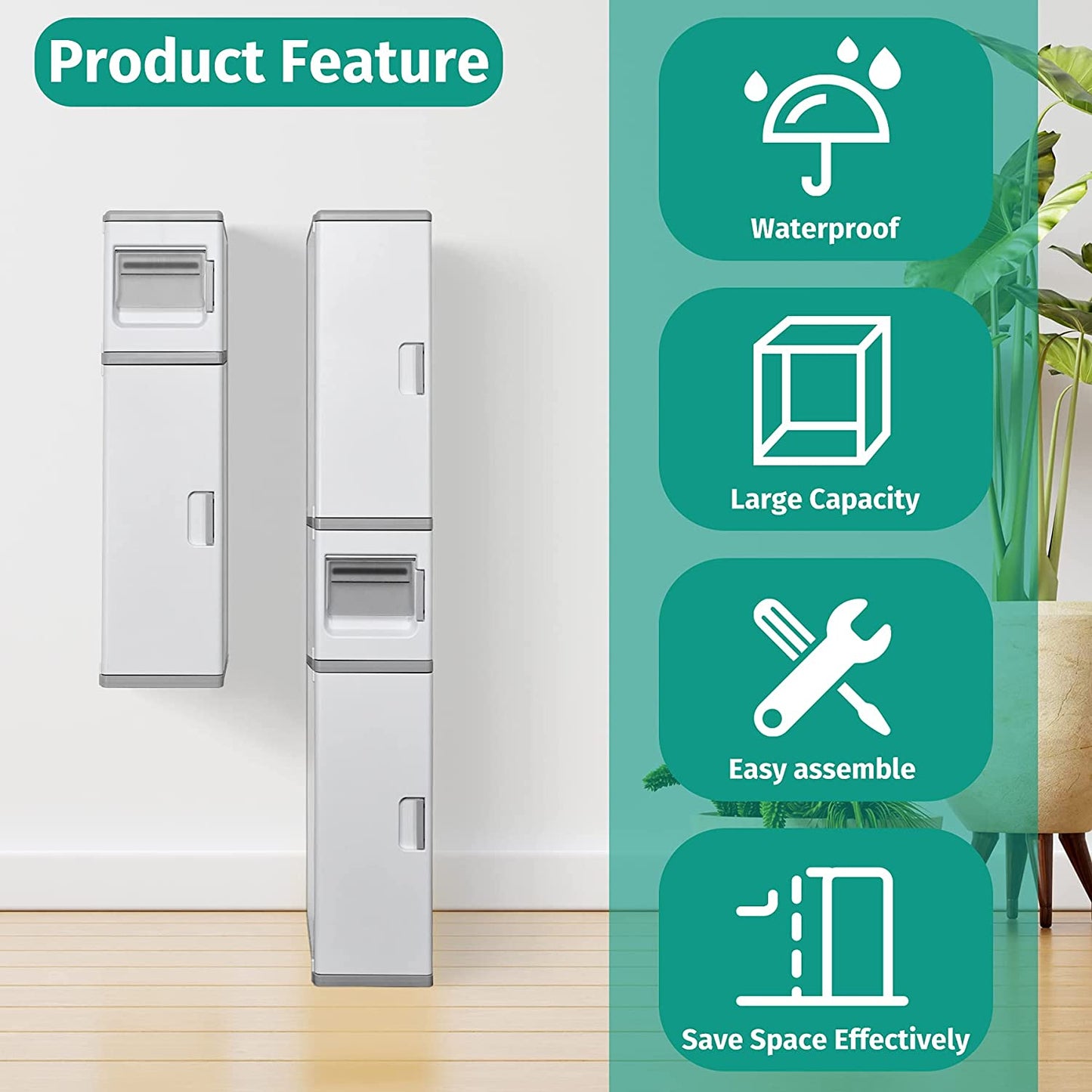 Toilet Paper Storage, Bathroom Storage Cabinet, Waterproof and Durabl (11.18” x 6.53” x 24.88”)