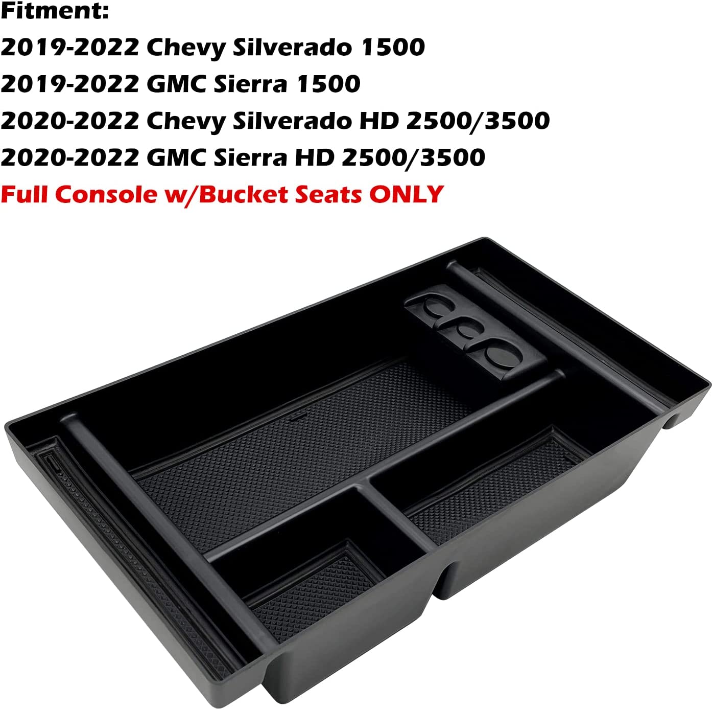 Center Console Organizer Tray fits for 2019-2022 GMC Sierra/Chevy Silverado 1500 Accessories 2020-2021 2022 Chevy Silverado/GMC Sierra 2500 HD/3500 HD -Full Center Console Models Only(Black)