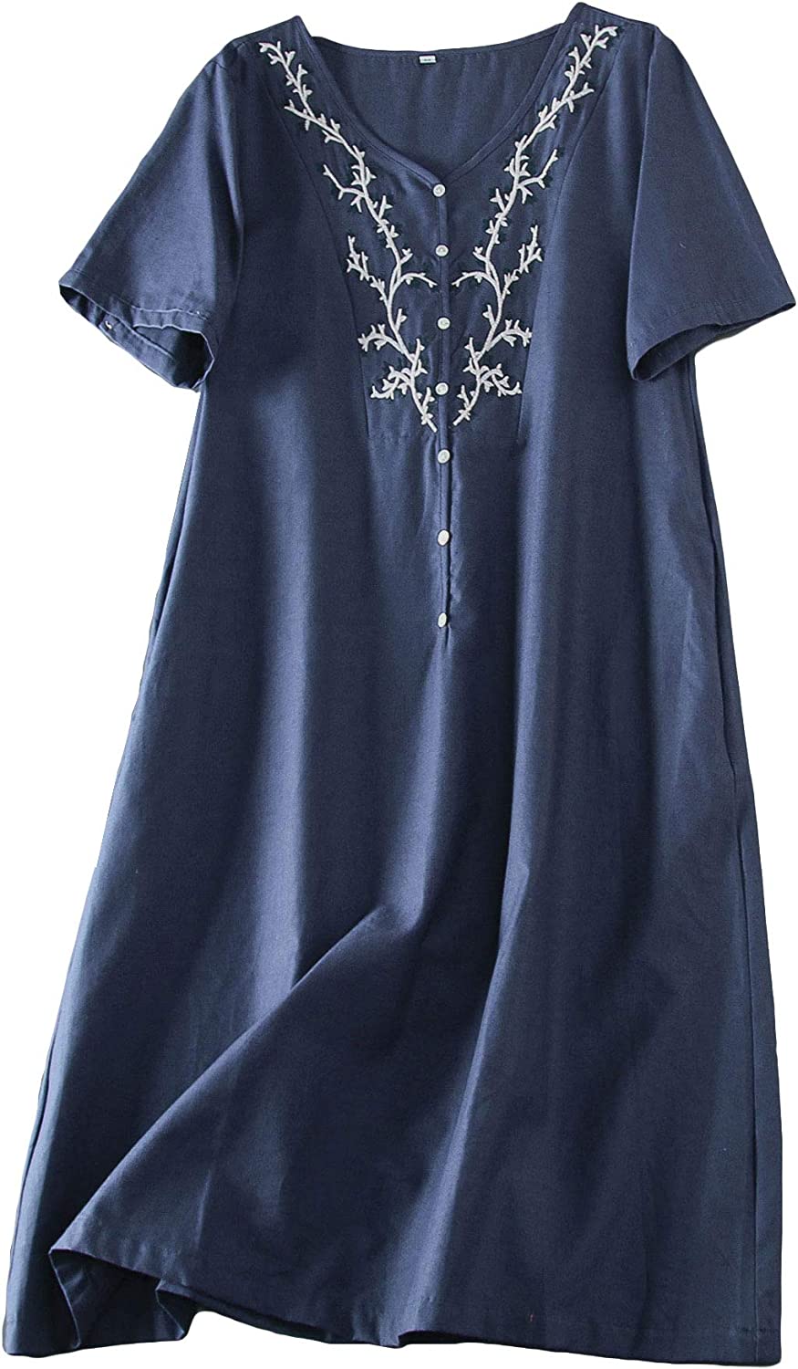 Women's Linen Tunic Dresses V-Neck Baggy Midi Dress Hi-Low Tops