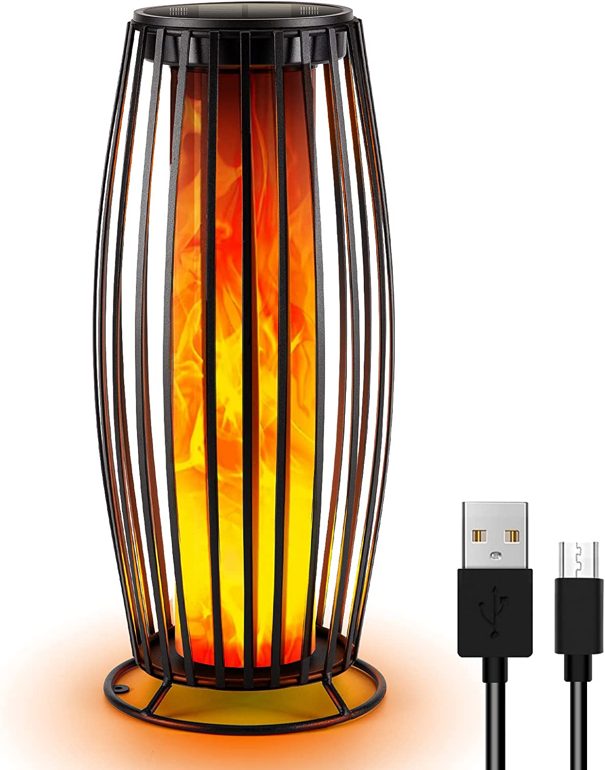 Nenrent Solar Lantern Outdoor Floor Lamp,Solar Powered/USB Charge,Solar Flickering Flame Lantern for Patio Garden Deck Porch Balcony Decoration,Waterproof&Super Long Endurance(1 Pack)