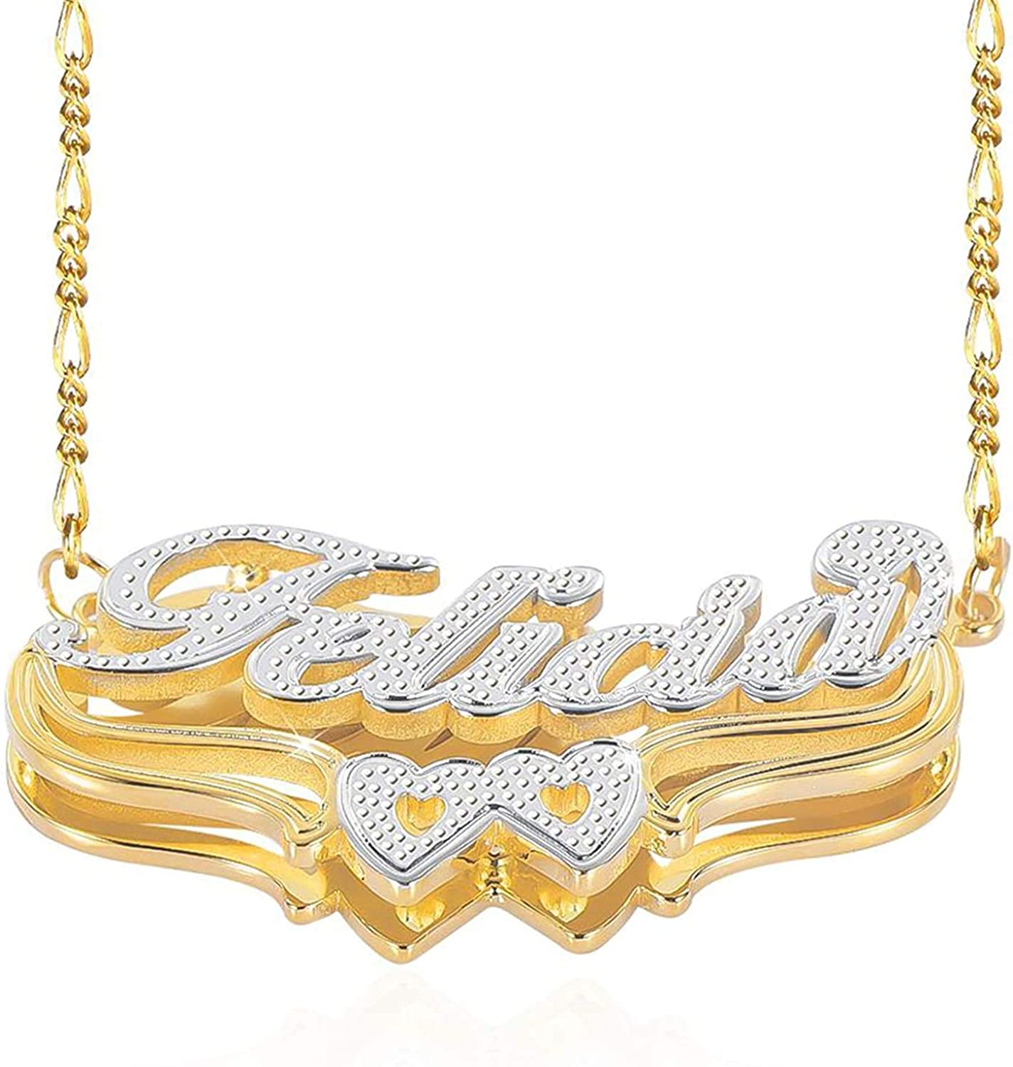 Gemiac Name Necklace Personalized 18K Gold Plated Double Name Necklace Custom Nameplate Necklace Personalized Birthday Gifts for Women Men Girls