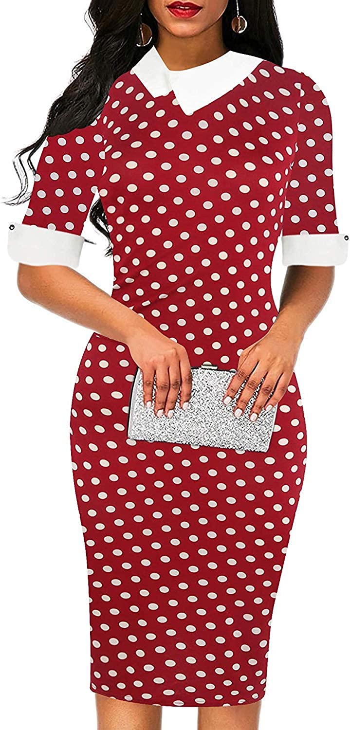 Women's Retro Bodycon Knee-Length Formal Office Dresses Work Pencil Dress OX276