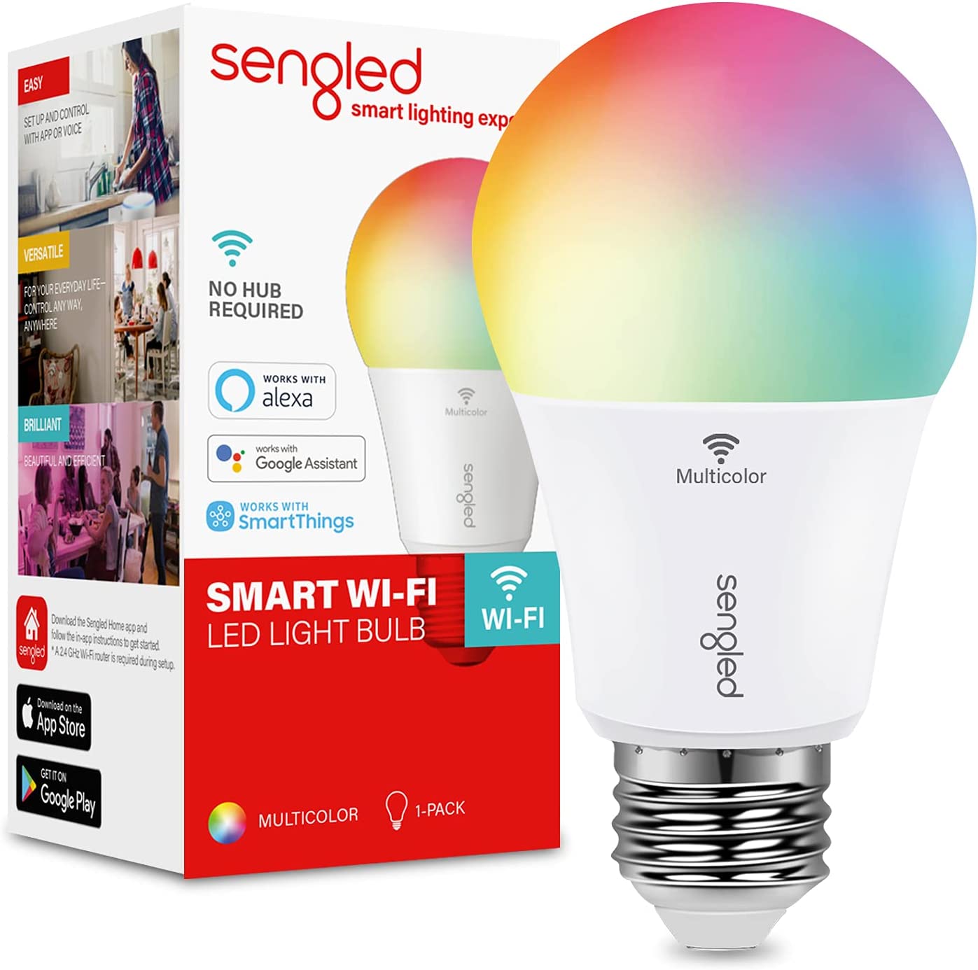 Sengled Alexa Light Bulb, WiFi Light Bulbs, Smart Light Bulbs, Smart Bulbs that Work with Alexa & Google Assistant, A19 Soft White (2700K) No Hub Required, 800LM 60W Equivalent High CRI>90, 4 Pack