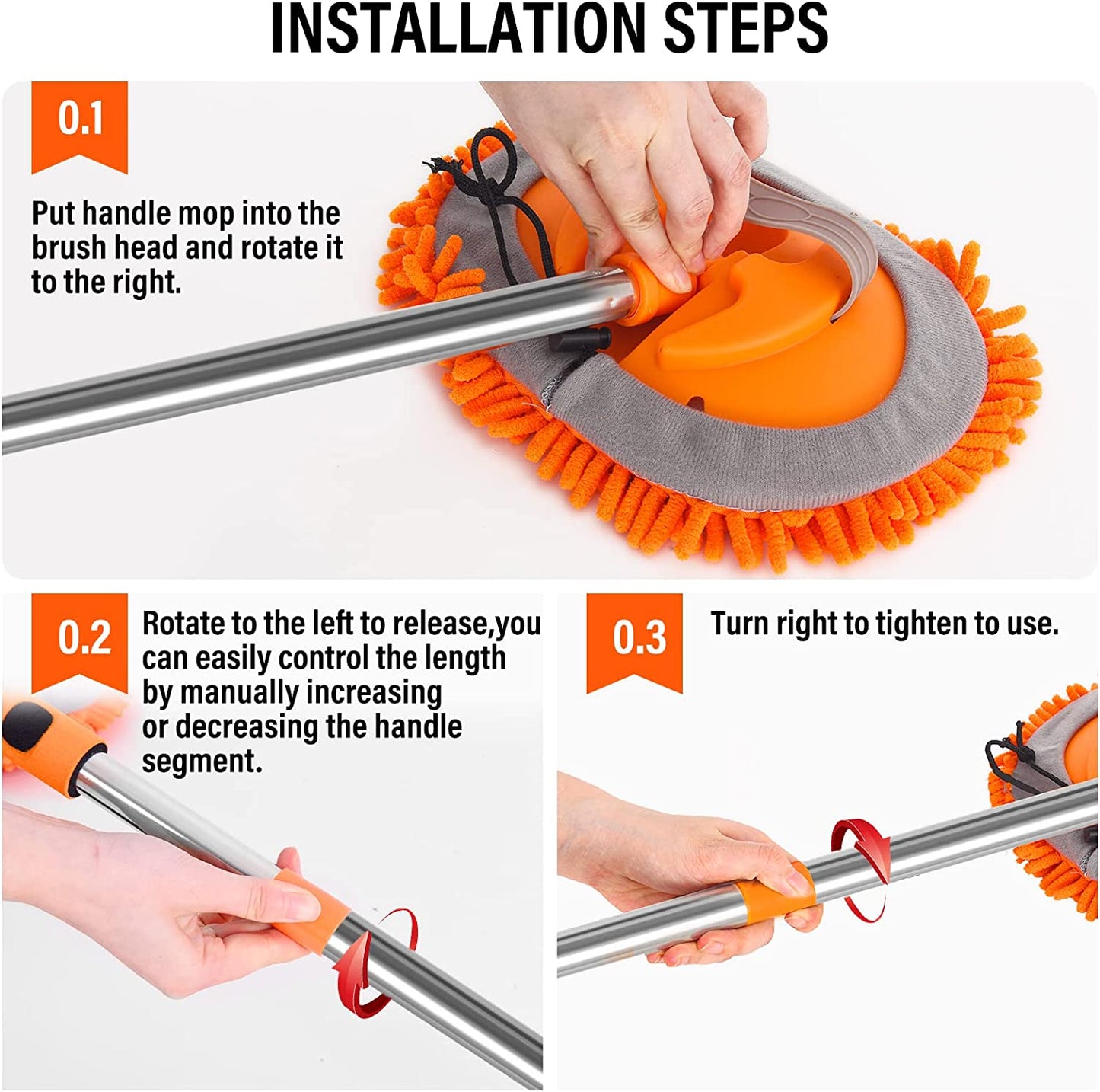 Car Wash Brush with Long Handle 62"/18" Microfiber Car Wash Brush,Soft Car Wash Mop Car Wash Mitt Scratch-Free Car Wash Kit,Flexible Rotation Car Washing Brush for Truck RV SUV Pickup Bus