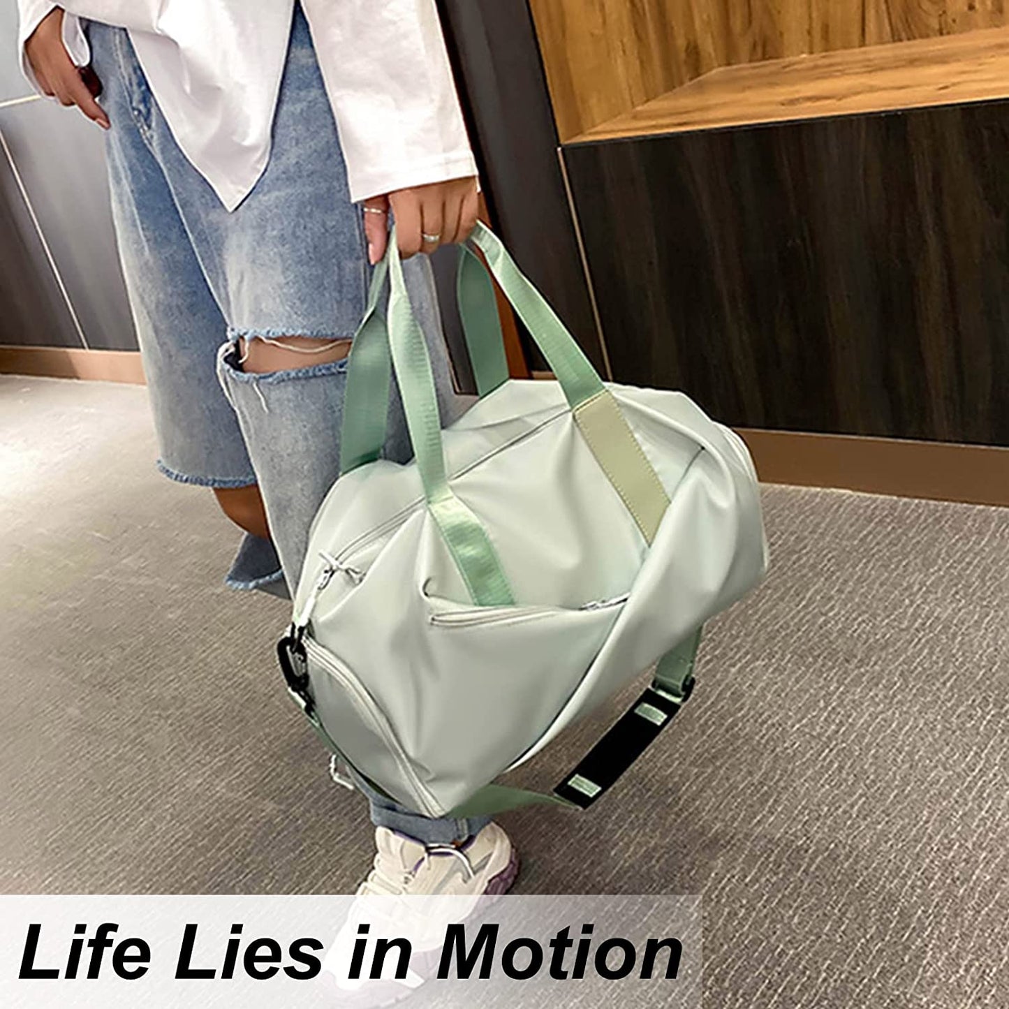 Gym Bag for Women Sports Bag Travel Bag Weekend Bag for Women Hospital Bag Waterproof Duffle Bag with Shoe and Wet Clothes Compartments, Wear-resistant Lightweight Multifunctional Bag Black