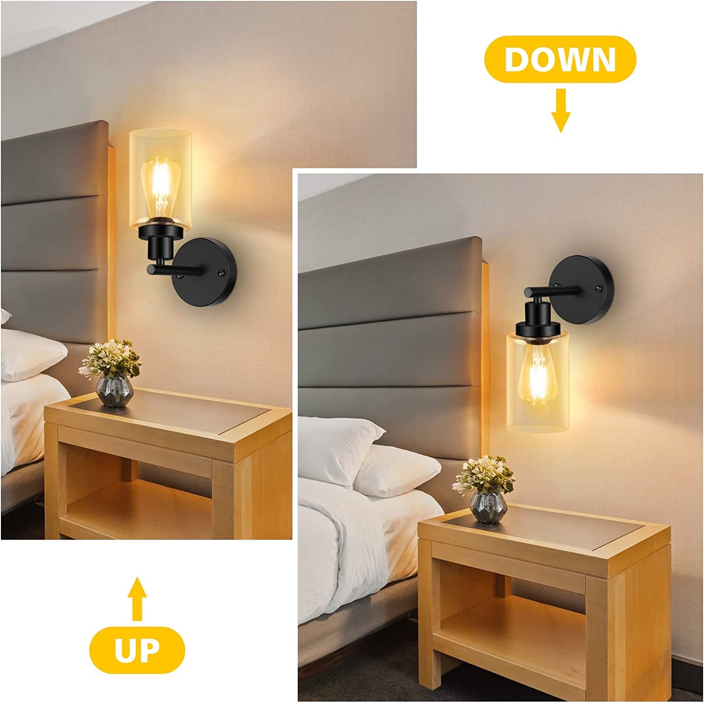 Modern Matte Black 1 Light Wall Sconce, Vanity Light Fixtures with Clear Glass Shade, Wall Lights for Living Room, Bedroom, Kitchen, Hallway, Mirror, 1 Count, E26 Base (Bulbs Not Included)