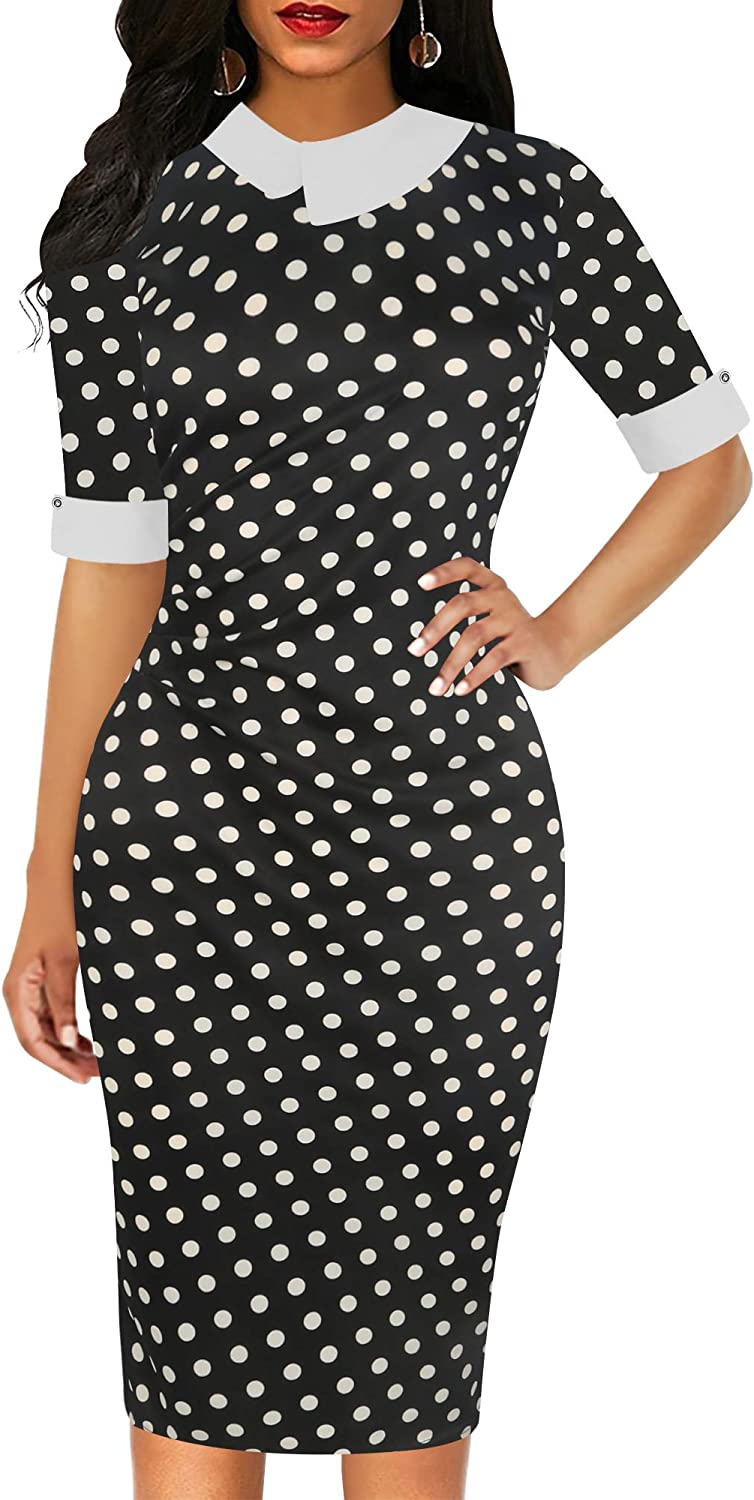 Women's Retro Bodycon Knee-Length Formal Office Dresses Work Pencil Dress OX276