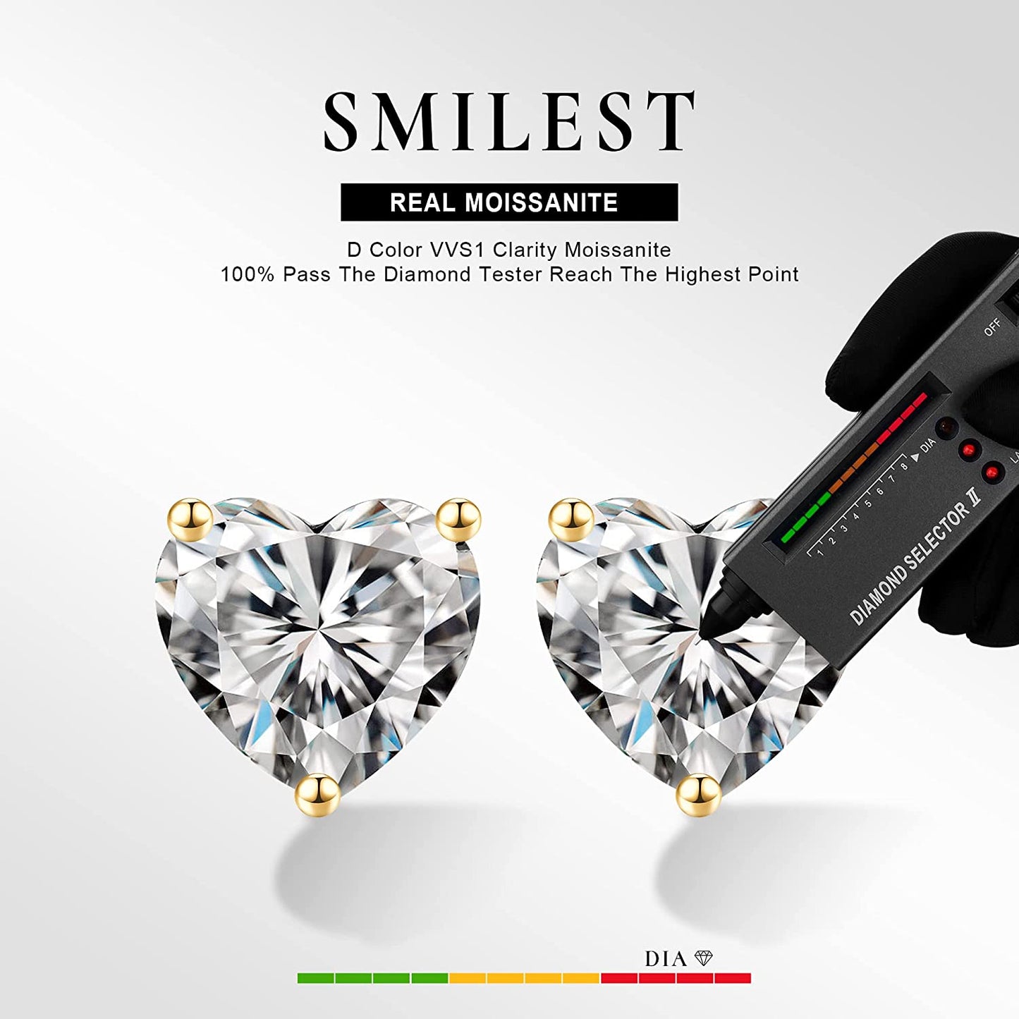 1-3ct Heart Moissanite Stud Earrings for Women Men, D Color VVS1 Clarity Brilliant Cut Lab Created Diamond Moissanite Earrings Gun Metal Plated S925 Sterling Silver Heart Cut Moissanite Earrings