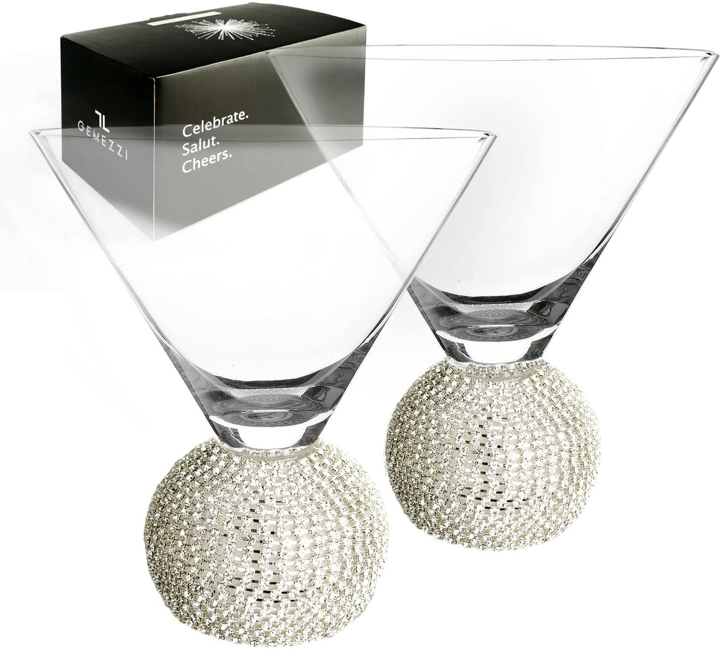 Gemezzi Stemless Martini Glasses Set of 2, Gold Stemless Cocktail Glass, Crystal Ball Base in Elegant Box, Perfect Bar Accessories for Margarita, Manhattan, Cosmos, Mixed Drinks, and Desserts