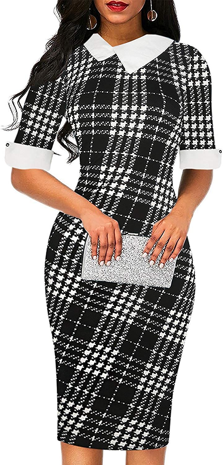 Women's Retro Bodycon Knee-Length Formal Office Dresses Work Pencil Dress OX276