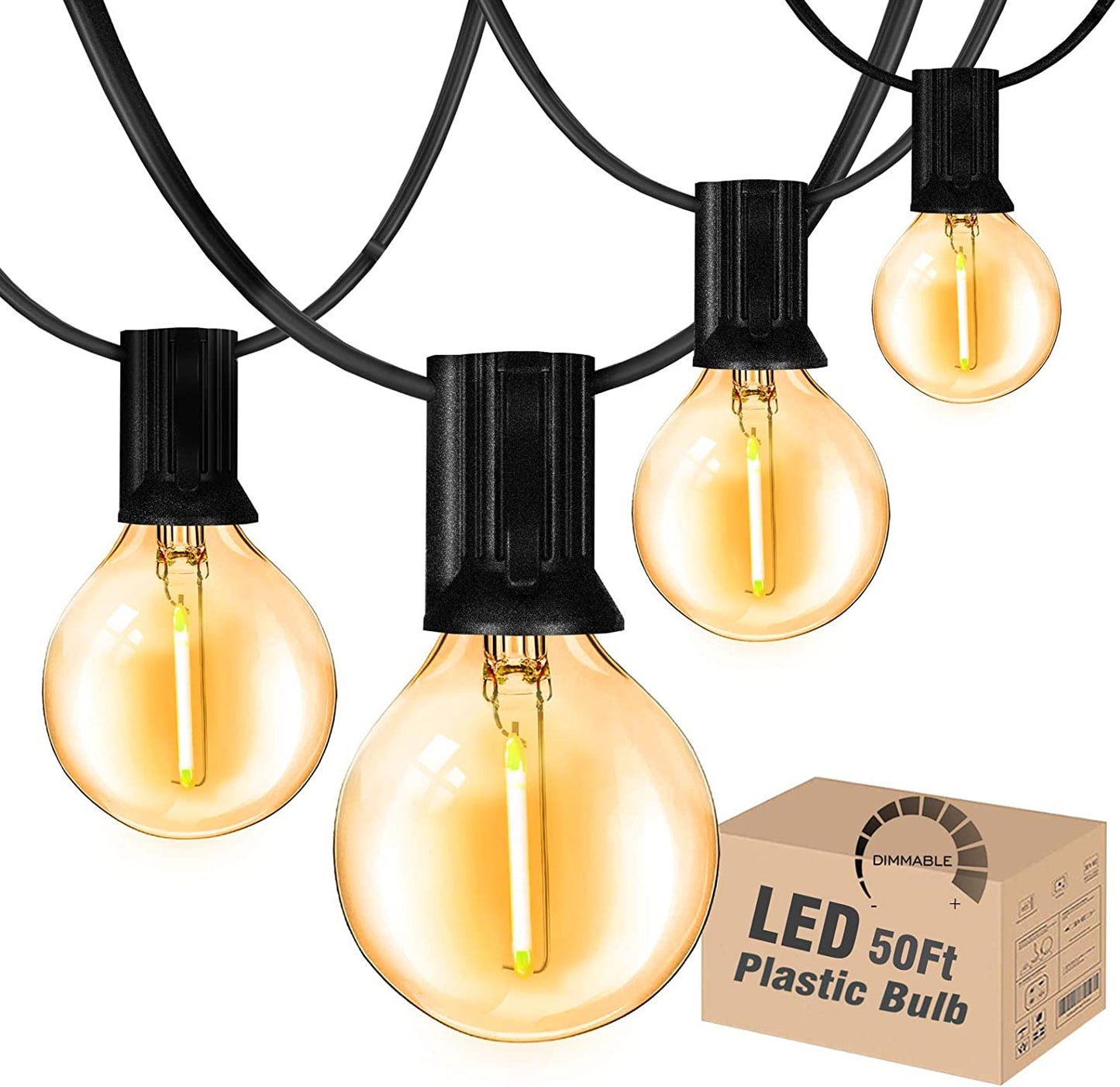 Outdoor String Lights 29ft G40 Patio Lights String with 16 Shatterproof Globe LED Bulb,Waterproof Connectable Hanging Lights for Porch Balcony Bistro,2700K Warm Glow Cafe Lights with E12 Socket