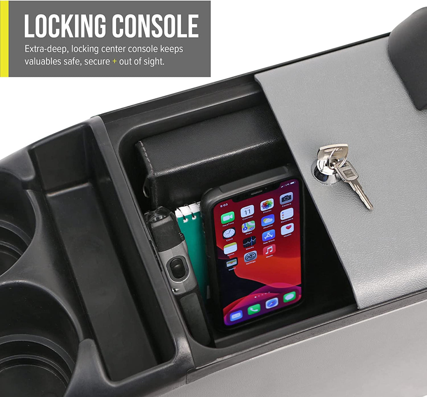 Center Console for Minivans, SUVs, Middle Van Console, Extra Cup Holders, Large Storage, Made in USA (Gray)