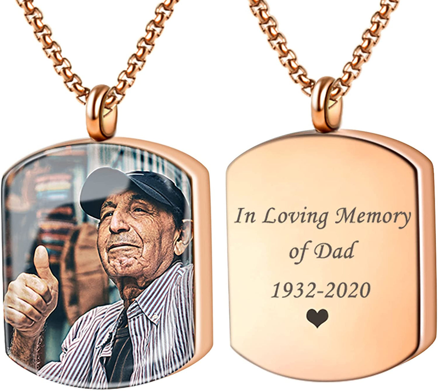 Personalized Custom Engraving Photo & Text Cremation Jewelry Urn Necklace for Ashes Keepsake Memorial Pendant