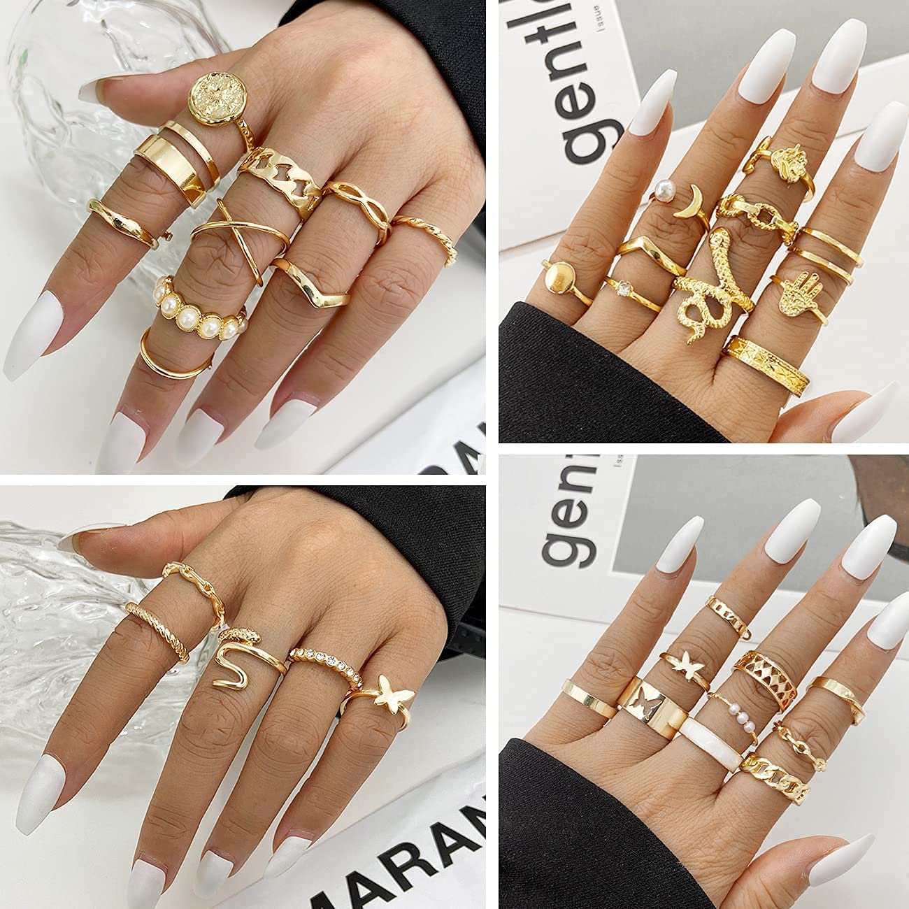 30 Pcs Vintage Gold Knuckle Rings Set, Boho Butterfly Snake Stackable Finger Rings for Women Girls, Silver Midi Rings Pack